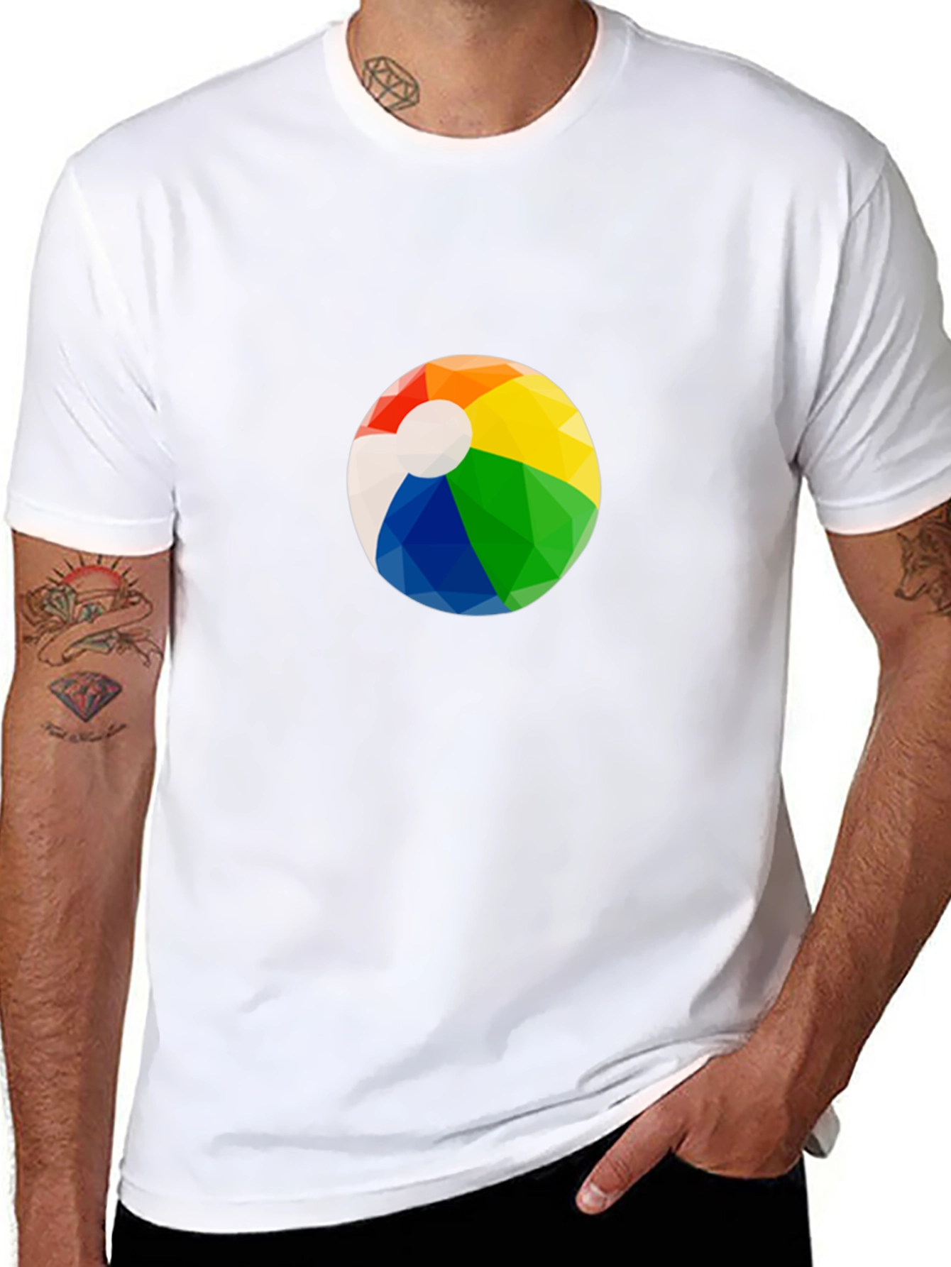 Mens Black Graphic T-Shirt with Beach Ball Design