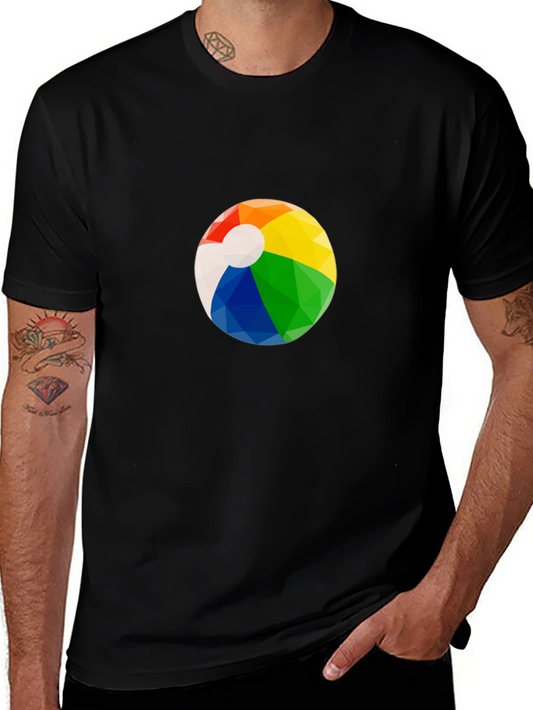 Mens Black Graphic T-Shirt with Beach Ball Design