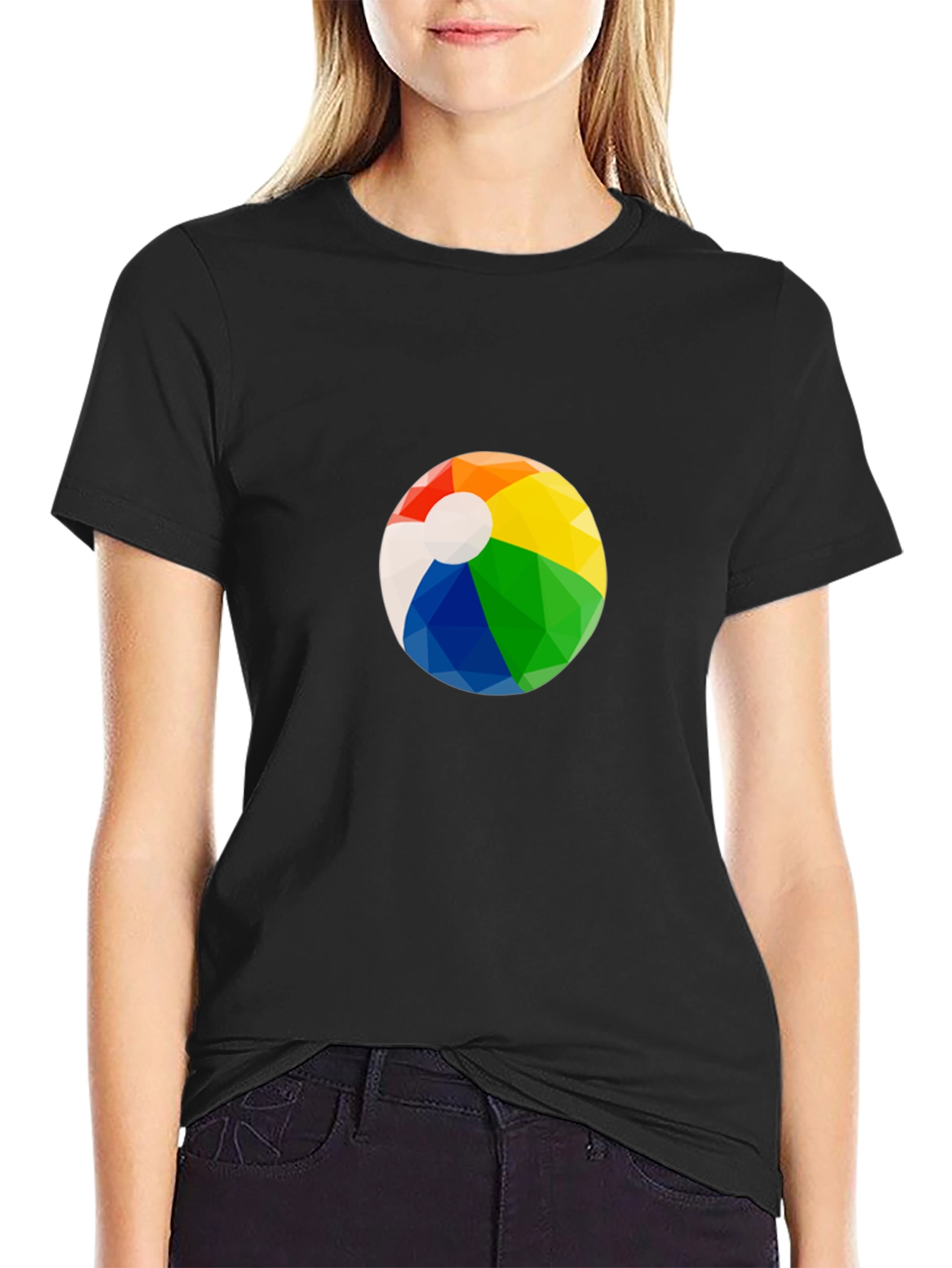 Mens Black Graphic T-Shirt with Beach Ball Design
