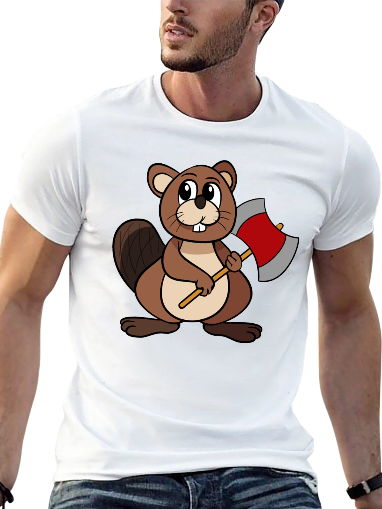 Cartoon Beaver T-Shirt - Lumberjack Style