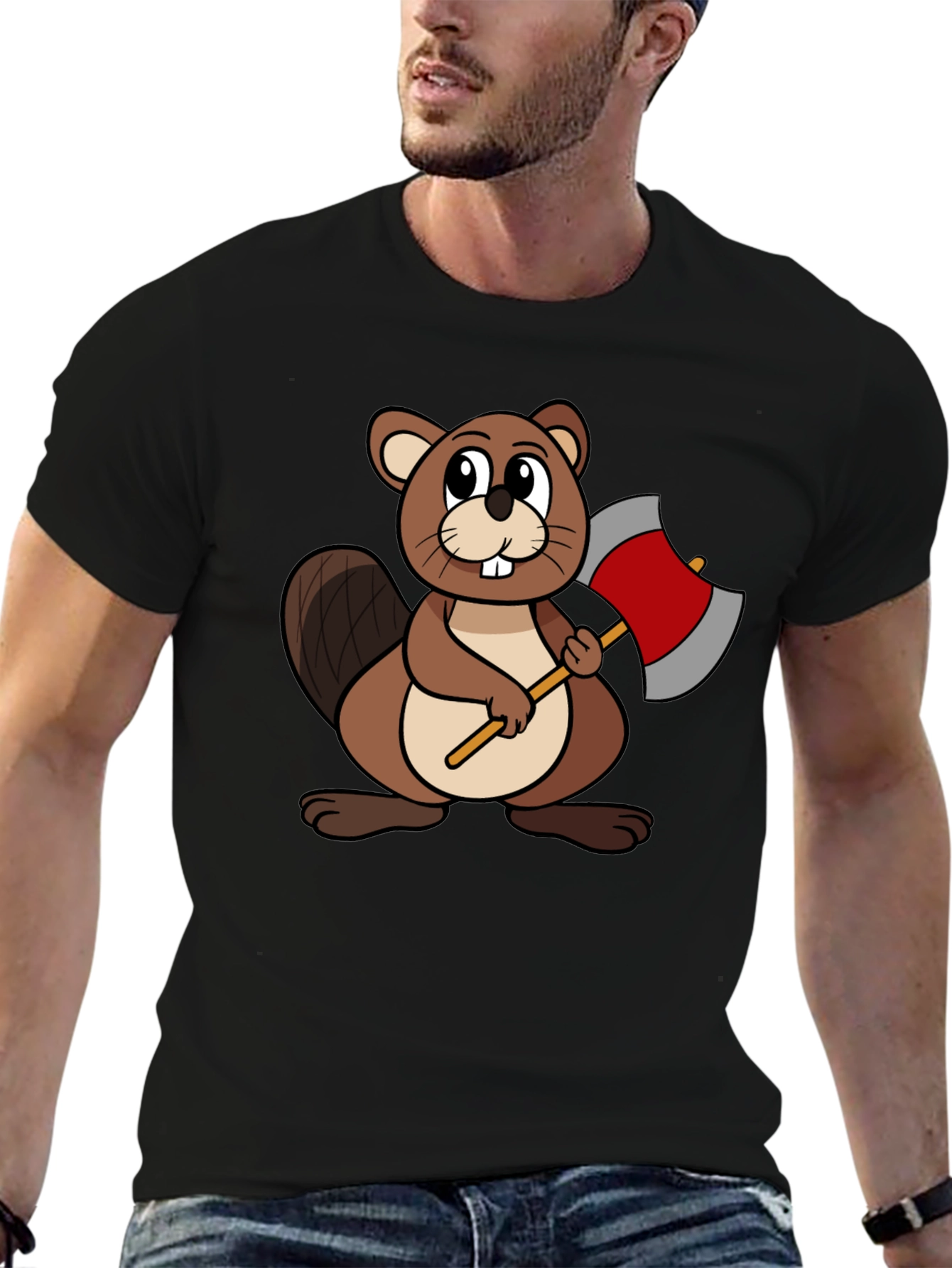 Cartoon Beaver T-Shirt - Lumberjack Style
