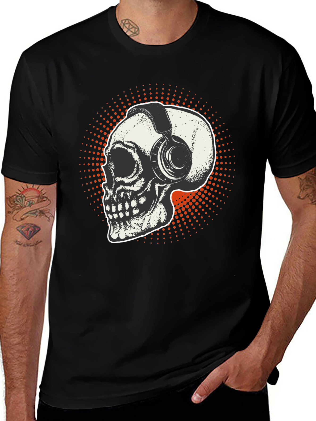 Skull & Headphones Graphic T-Shirt - Black