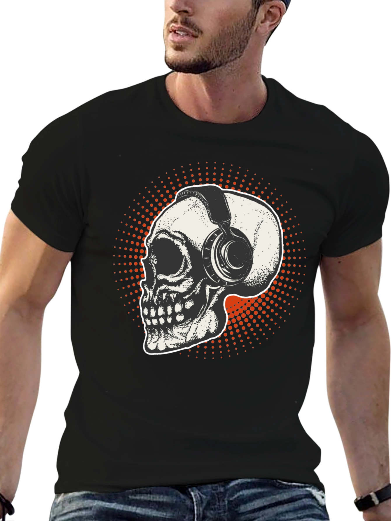 Skull & Headphones Graphic T-Shirt - Black