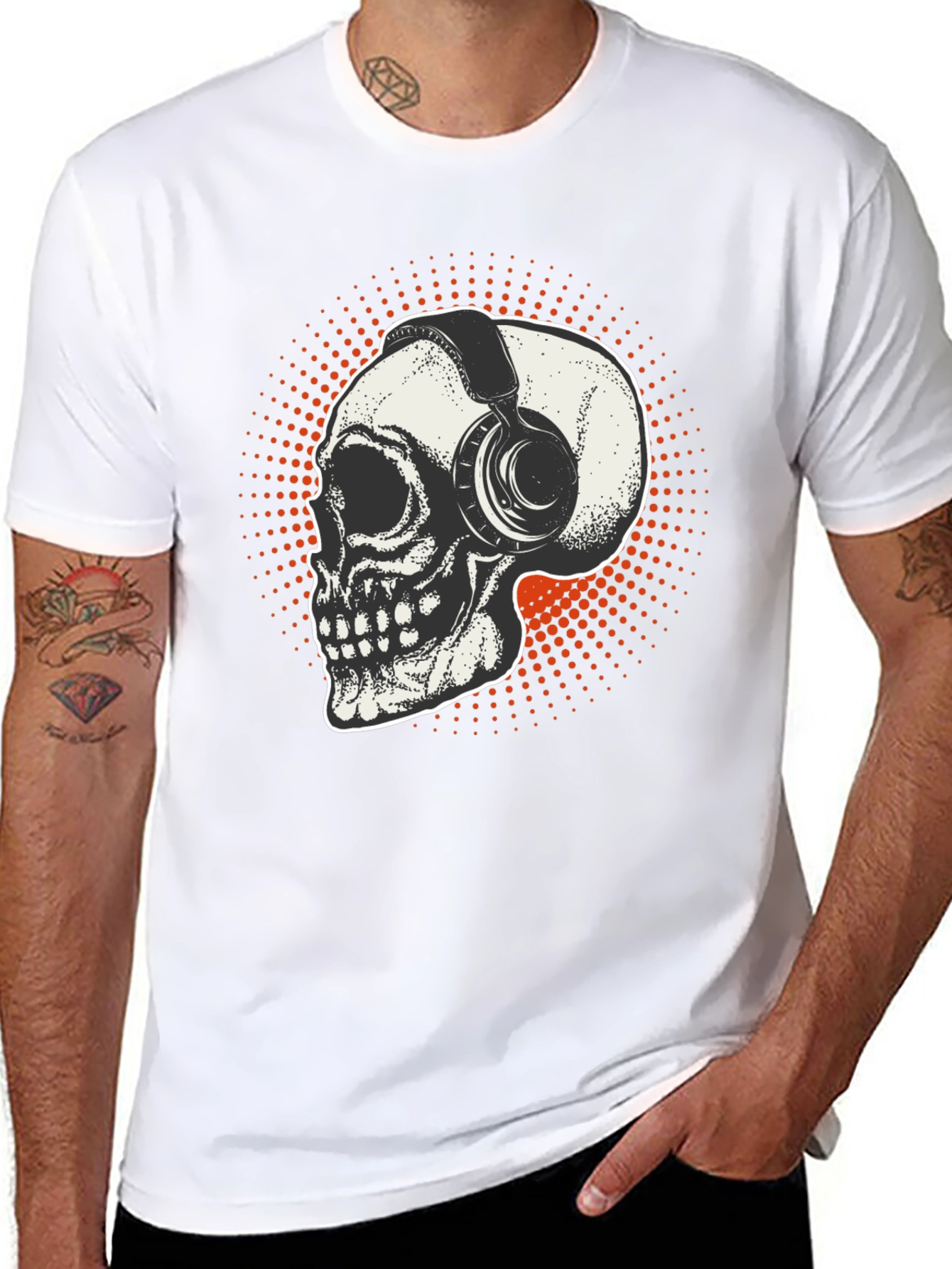 Skull & Headphones Graphic T-Shirt - Black