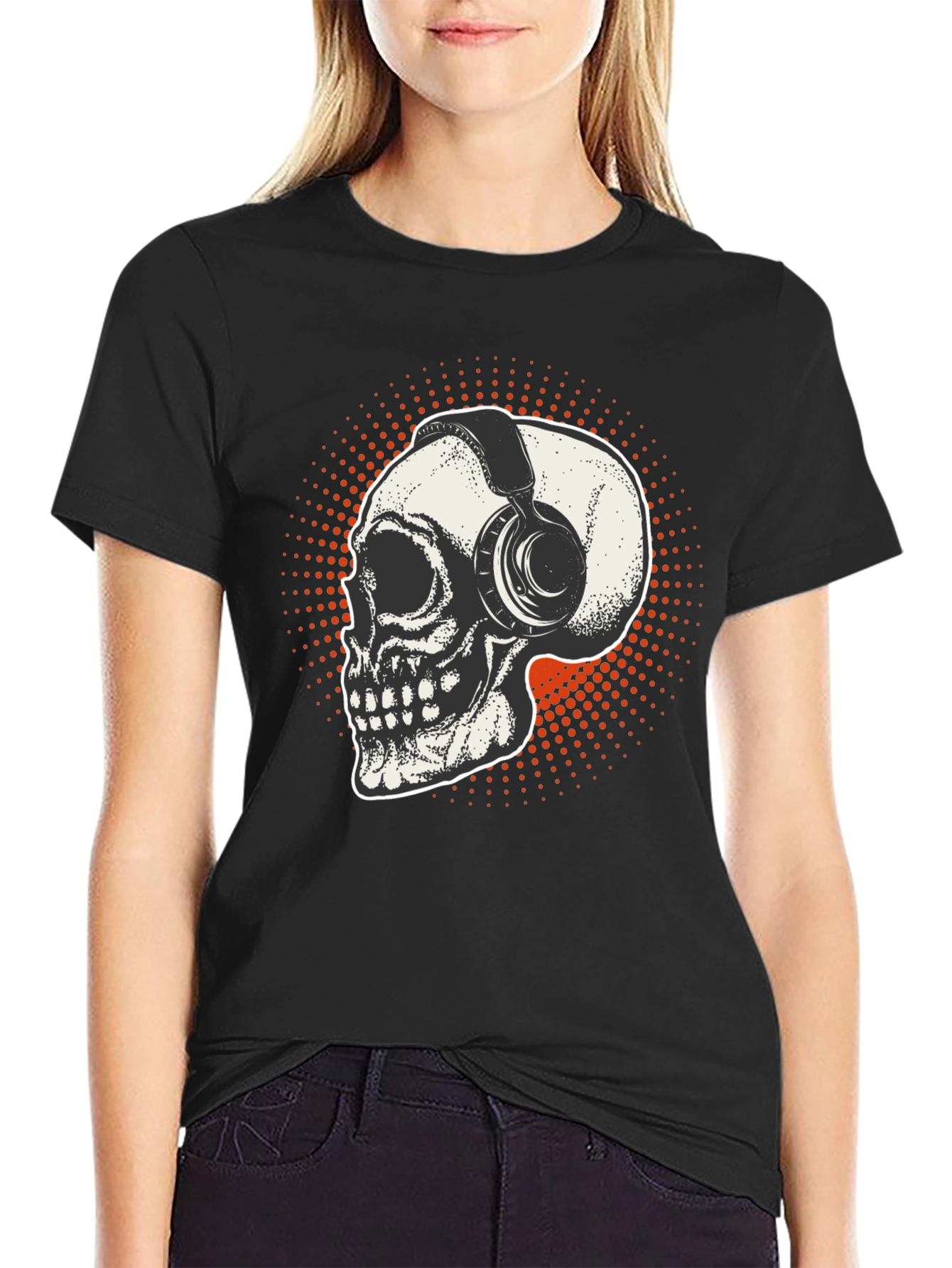 Skull & Headphones Graphic T-Shirt - Black