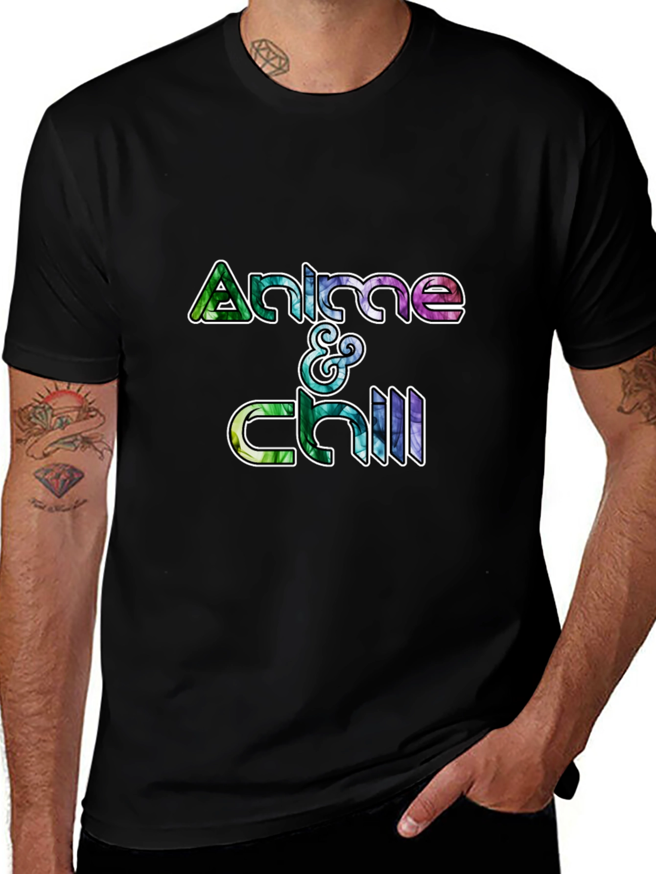 Anime & Chill Graphic Tee - Black Cotton T-Shirt
