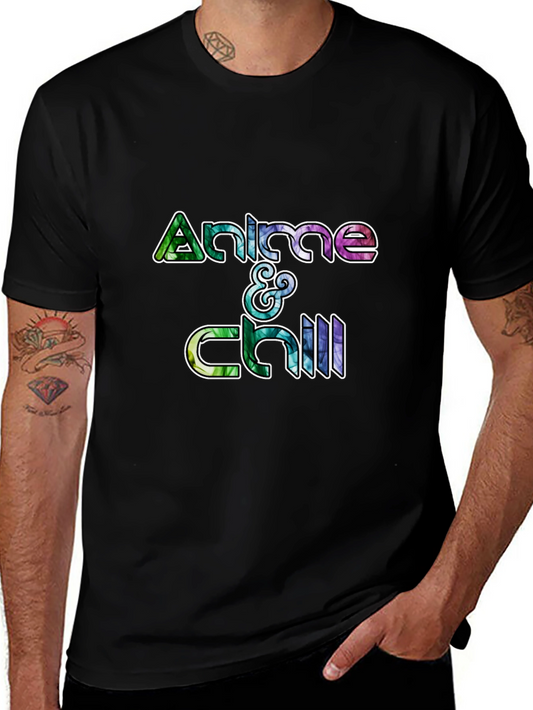 Anime & Chill Graphic Tee - Black Cotton T-Shirt