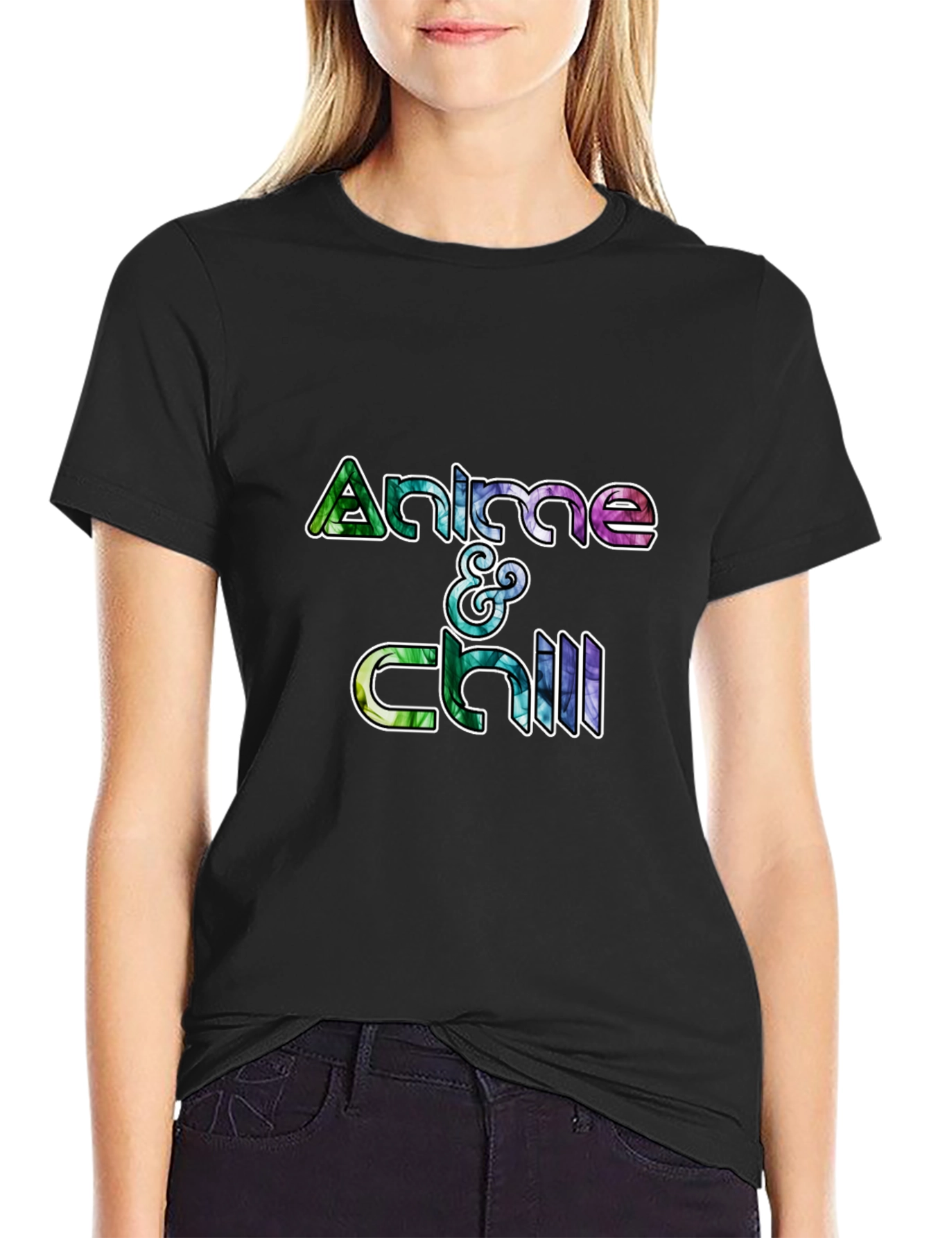 Anime & Chill Graphic Tee - Black Cotton T-Shirt