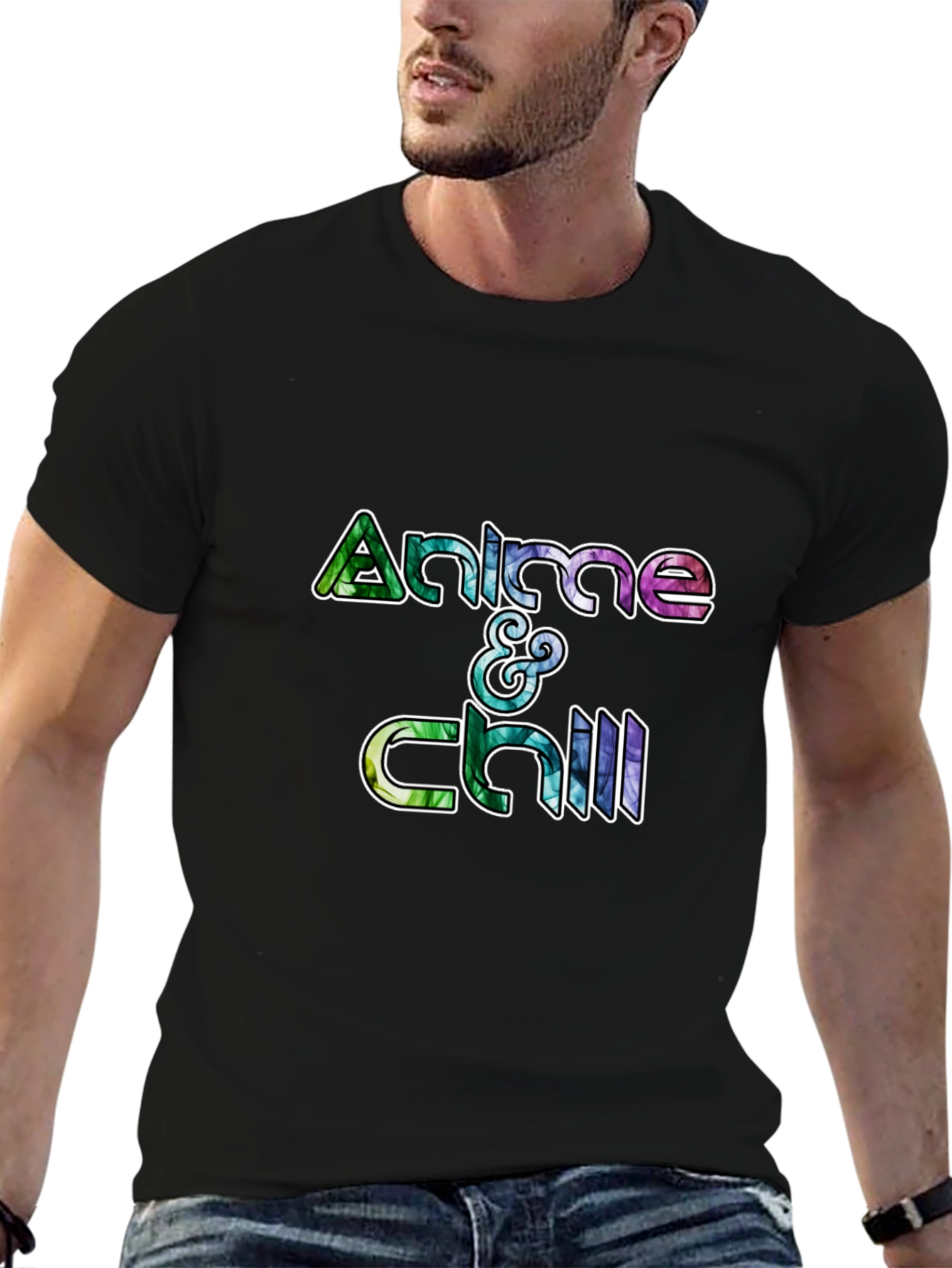 Anime & Chill Graphic Tee - Black Cotton T-Shirt
