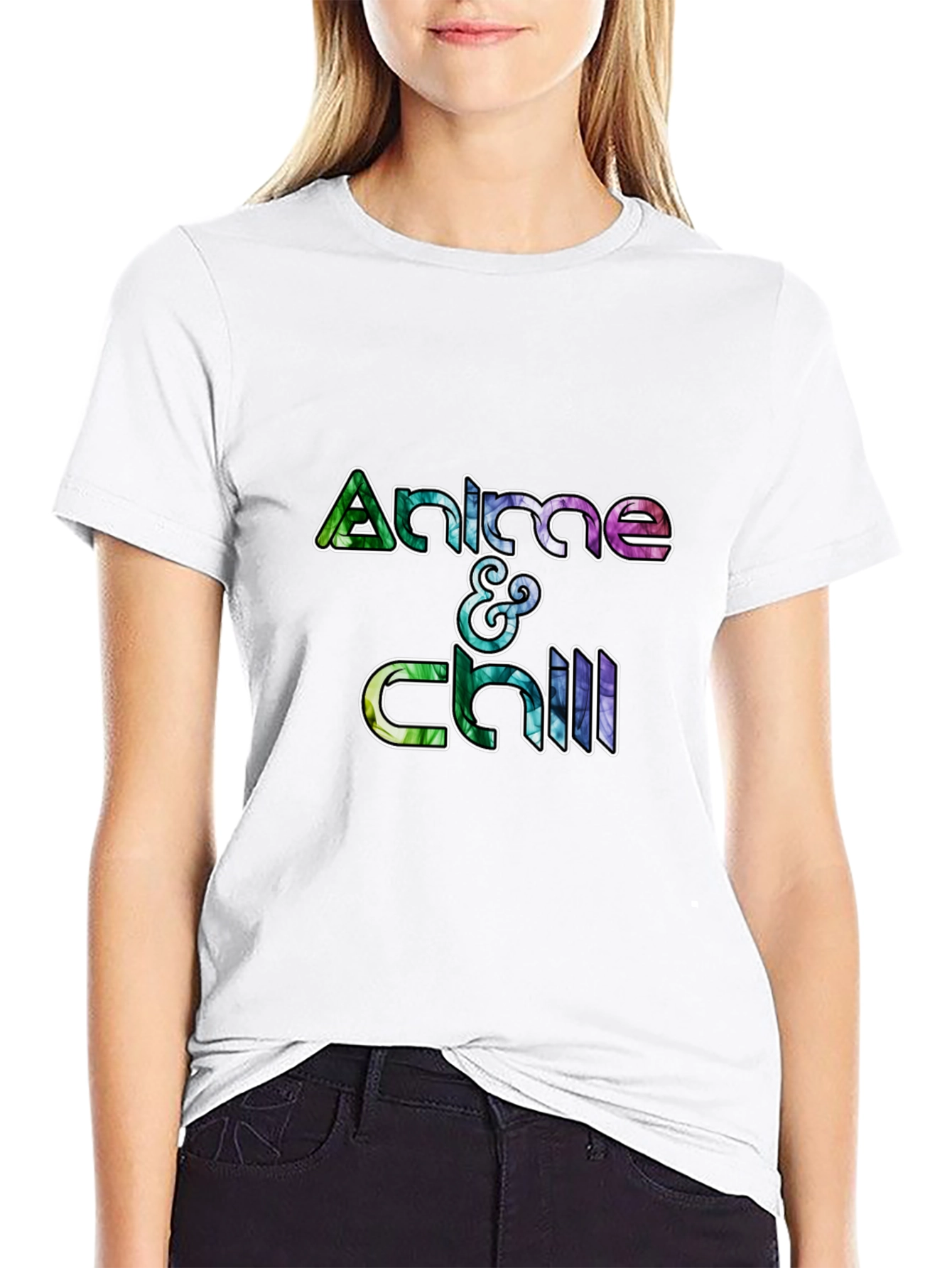 Anime & Chill Graphic Tee - Black Cotton T-Shirt