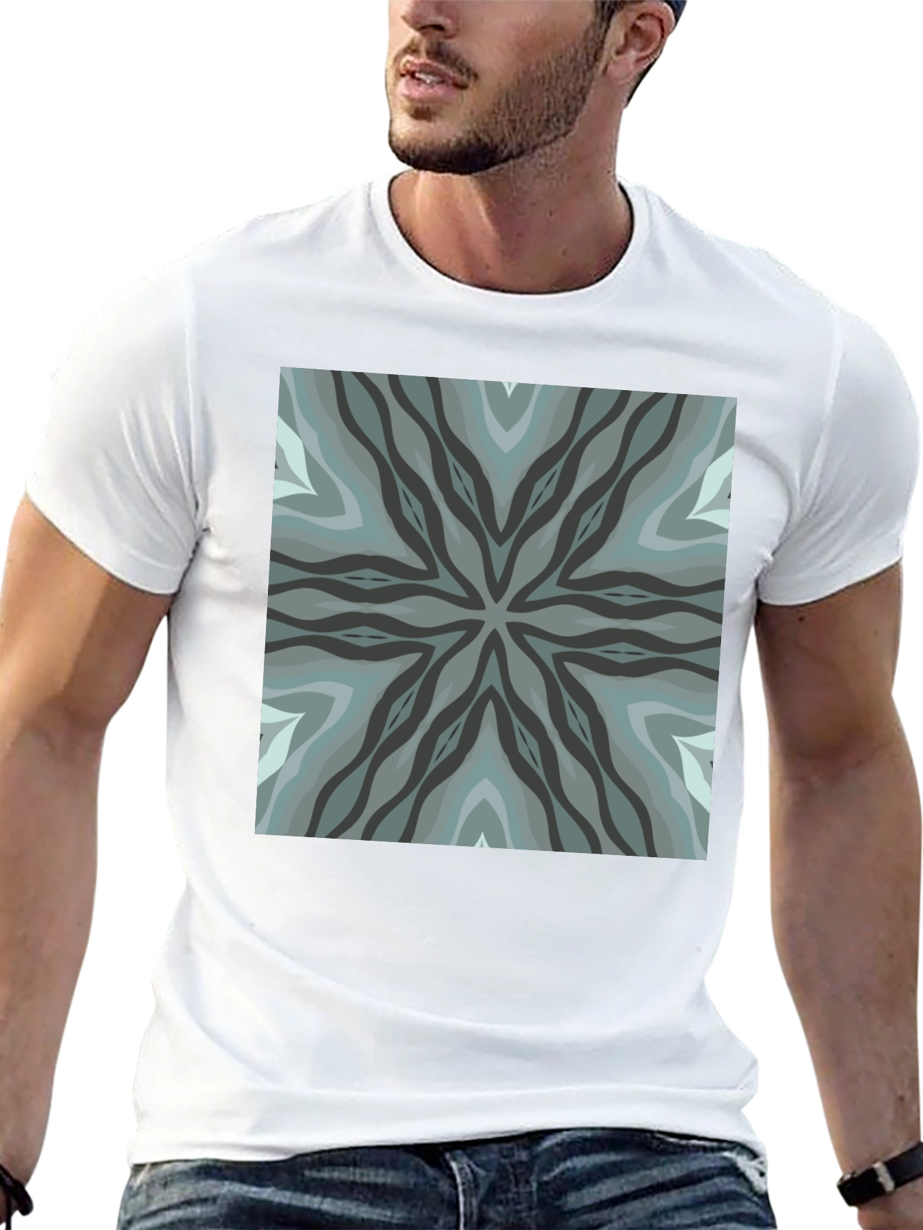 Geometric Pattern Black Crew Neck Tee
