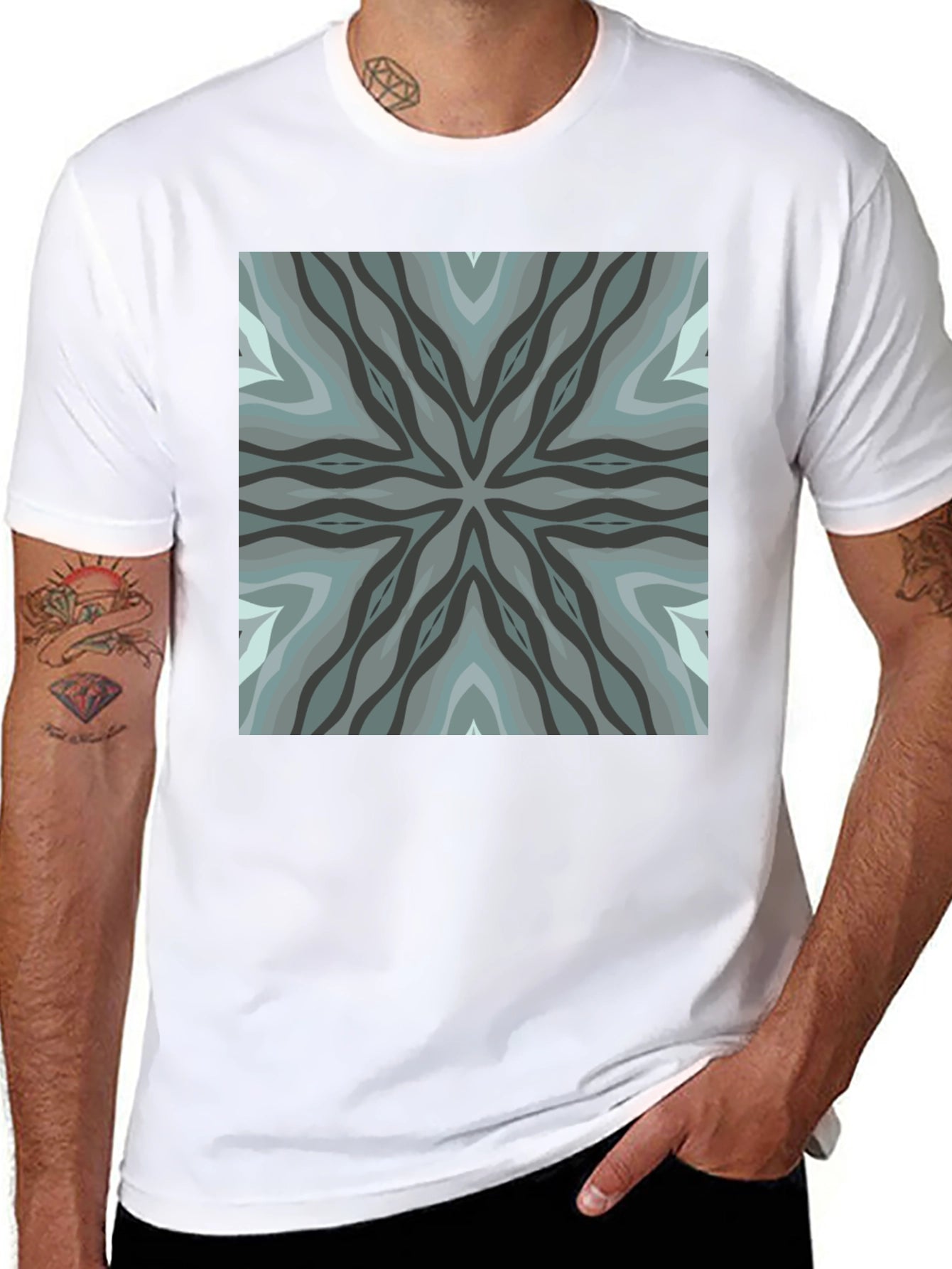 Geometric Pattern Black Crew Neck Tee