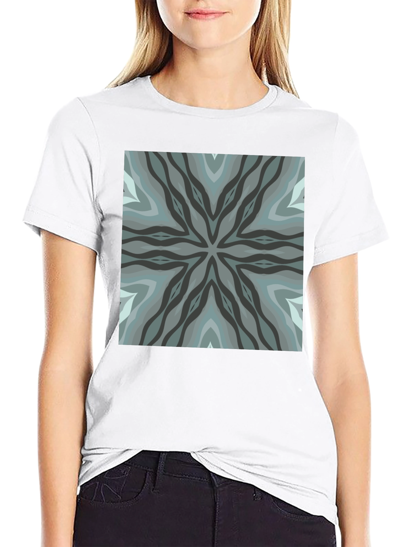 Geometric Pattern Black Crew Neck Tee
