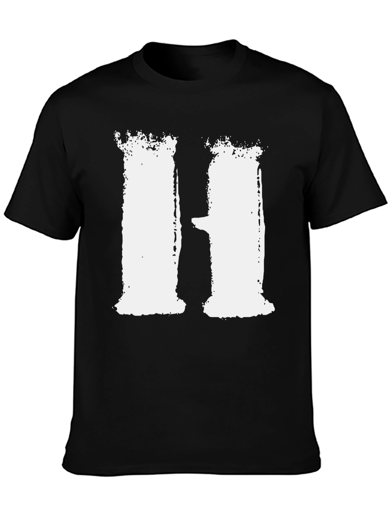 Distressed White H on Black T-Shirt