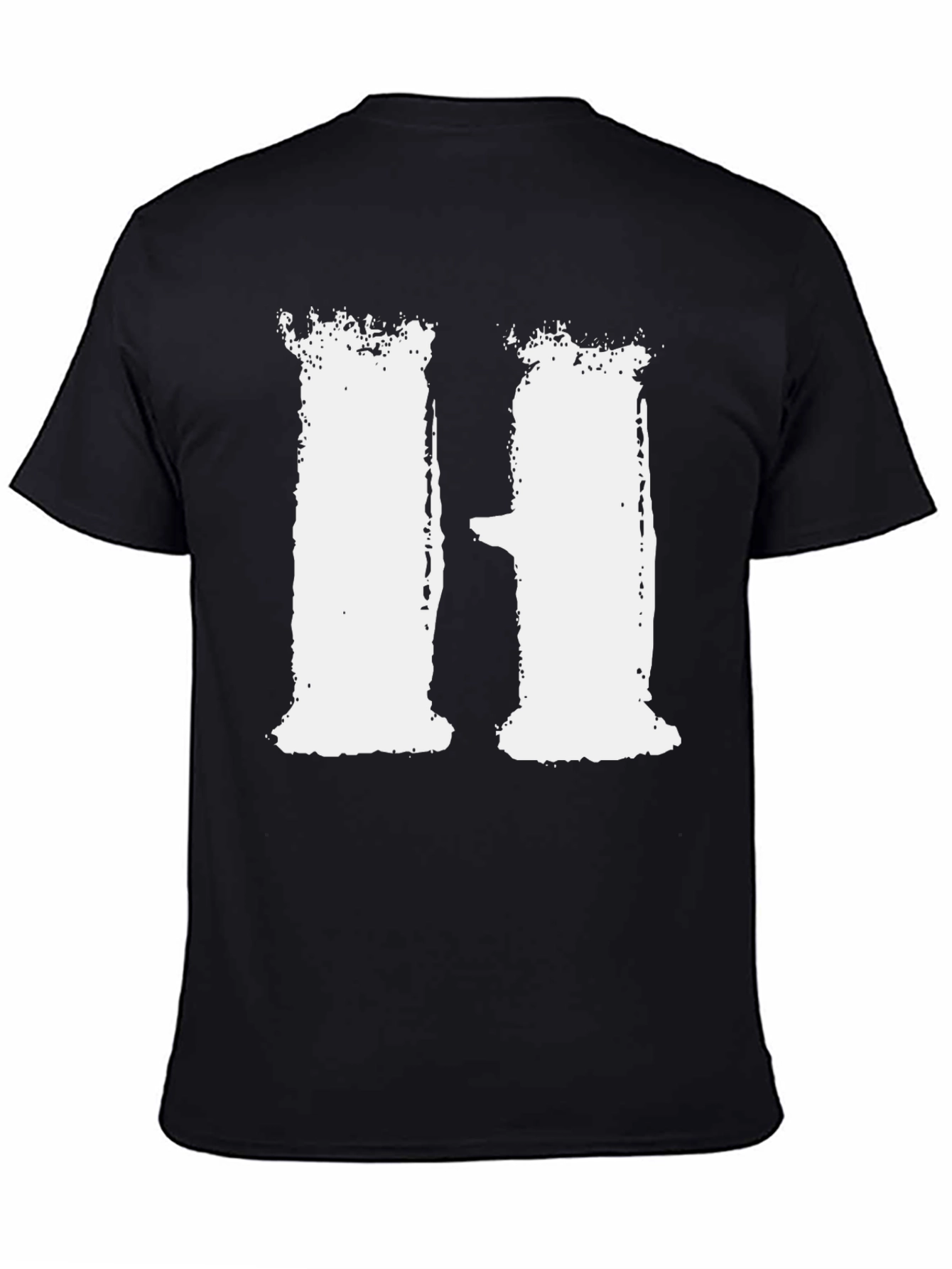 Distressed White H on Black T-Shirt
