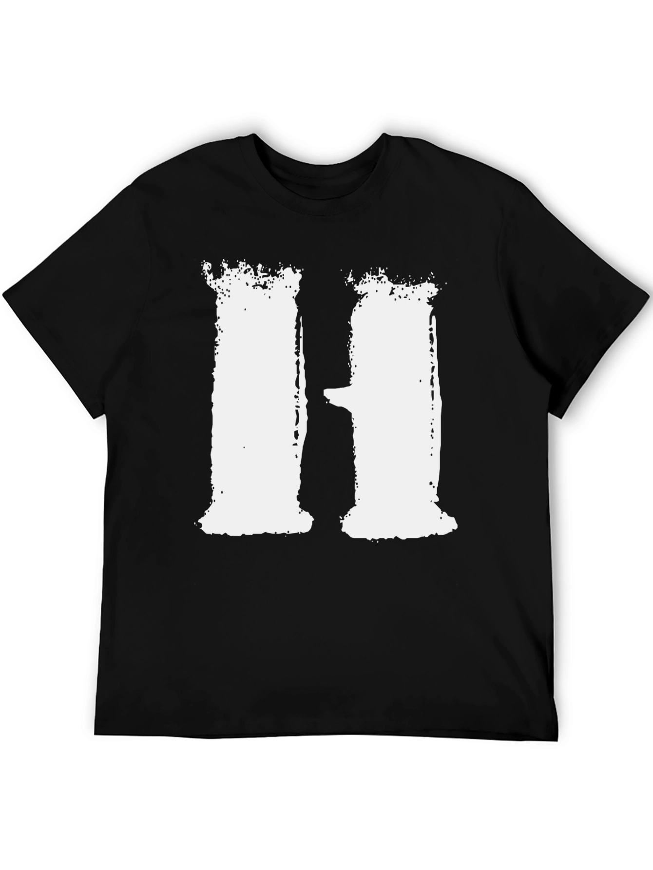 Distressed White H on Black T-Shirt