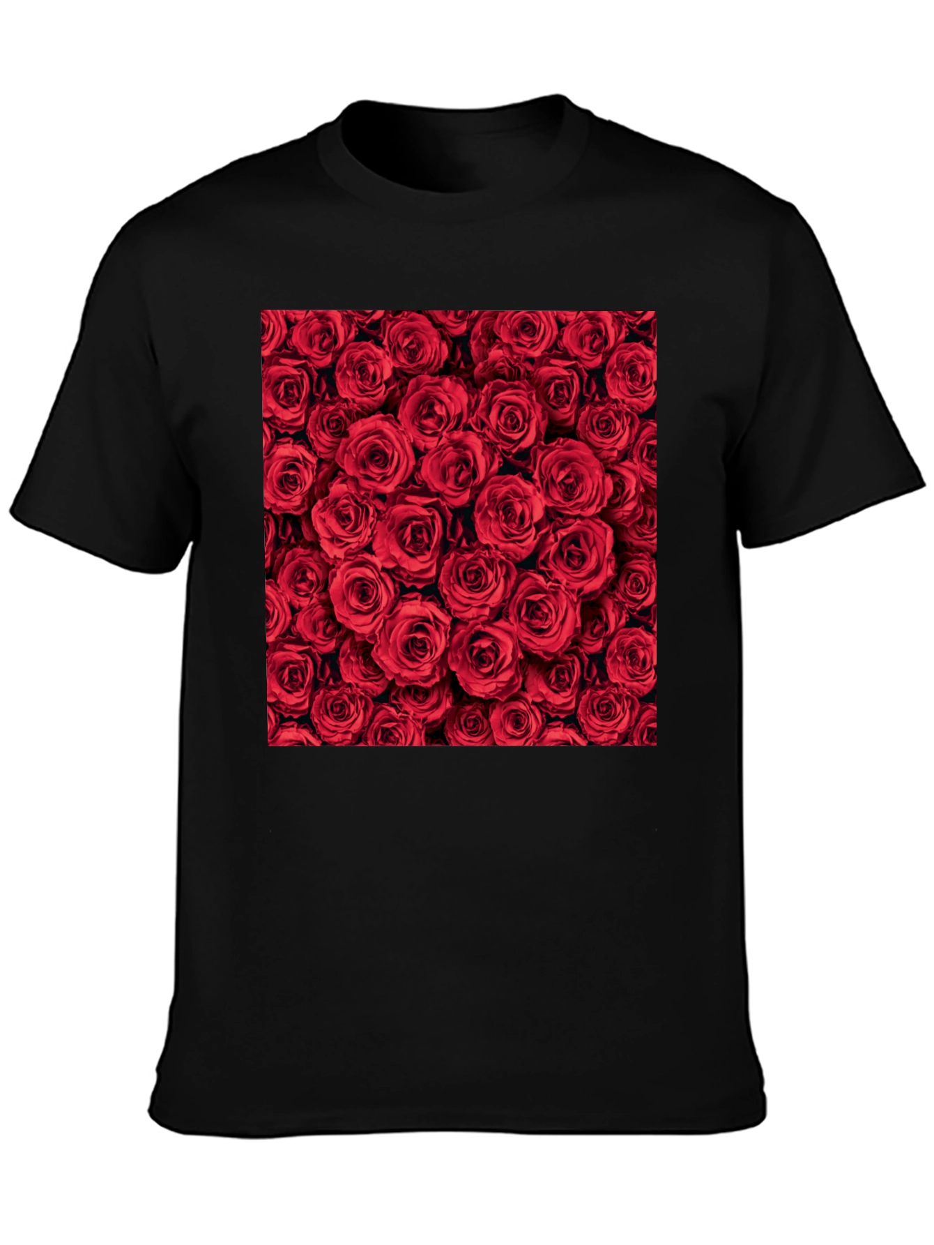 Red Roses Floral Print Crew Neck T-Shirt