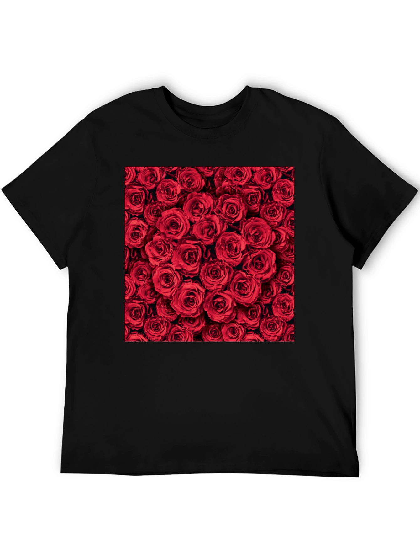 Red Roses Floral Print Crew Neck T-Shirt