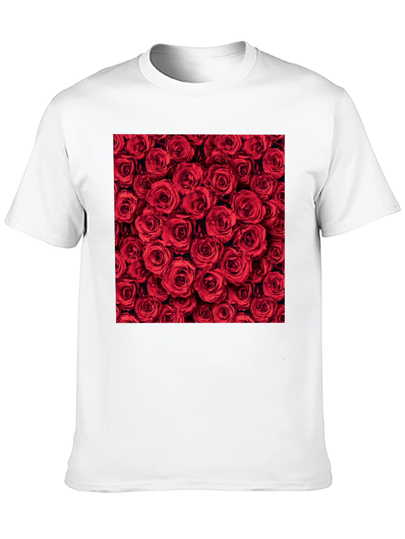 Red Roses Floral Print Crew Neck T-Shirt