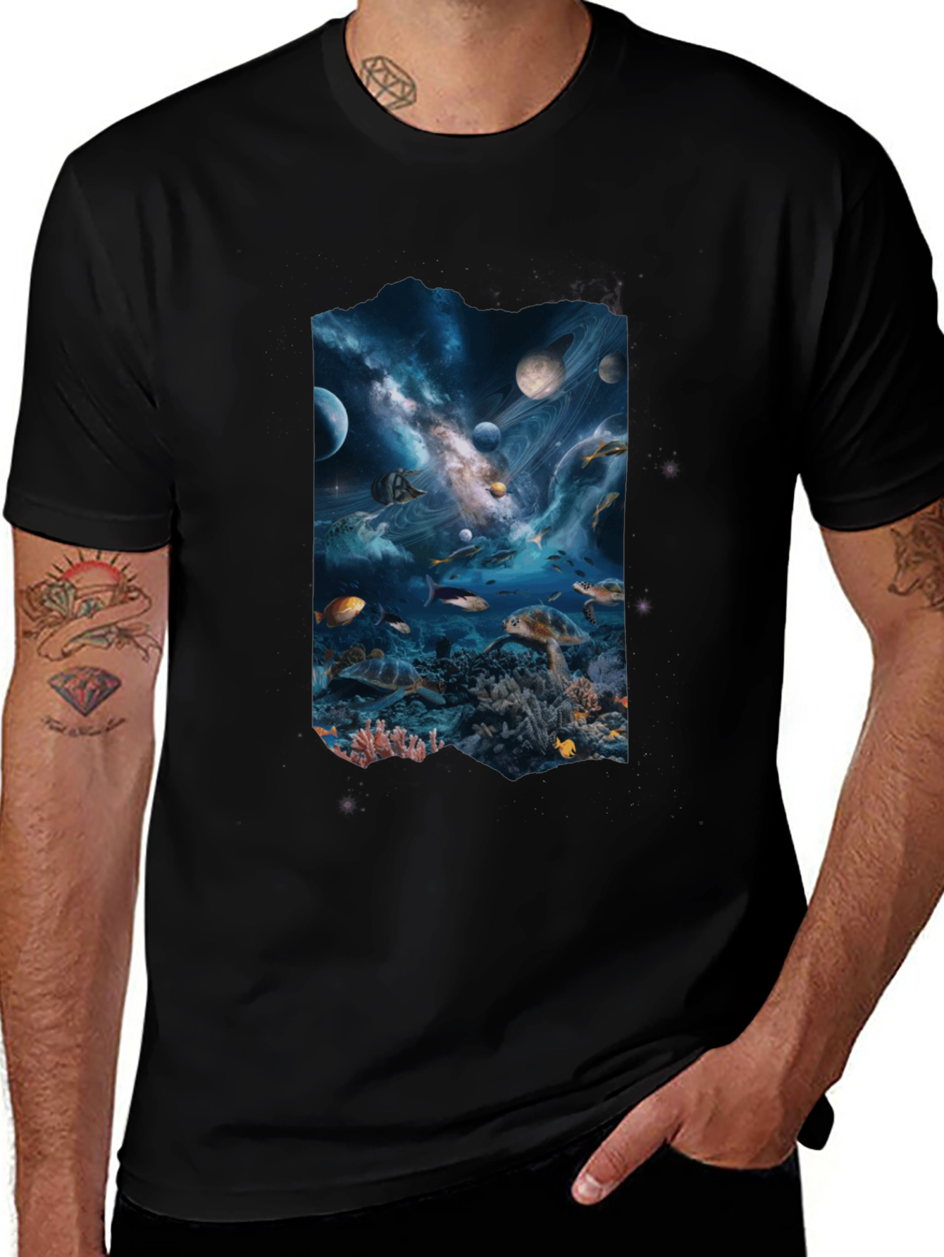 Space Meets Ocean Black Tee