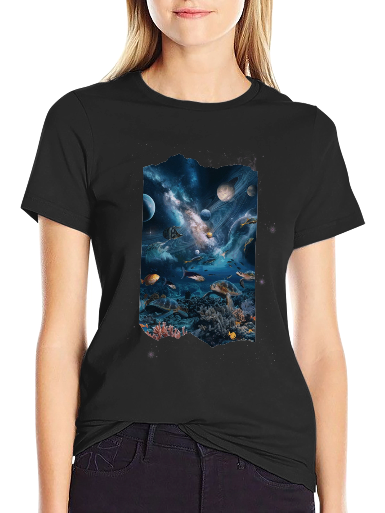 Space Meets Ocean Black Tee