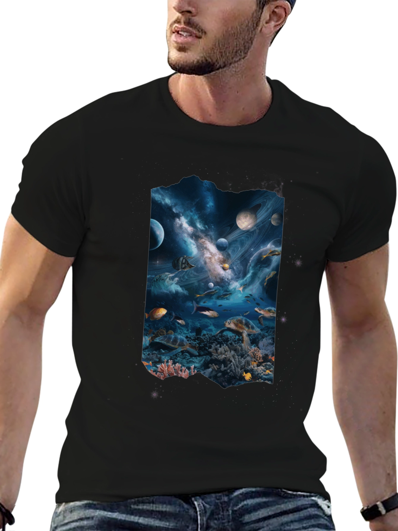 Space Meets Ocean Black Tee