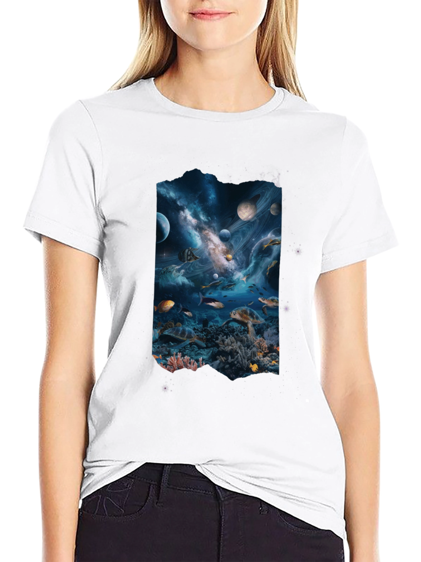 Space Meets Ocean Black Tee