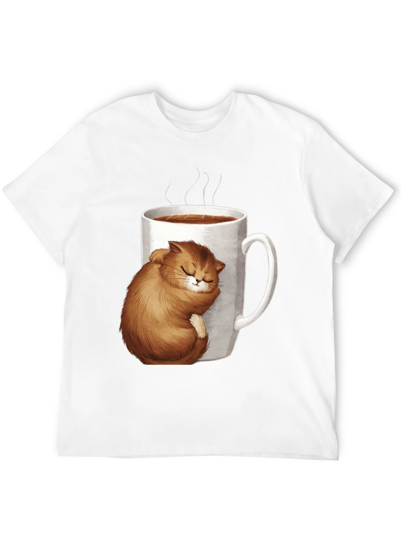 Cute Cat in Coffee Cup Black T-Shirt