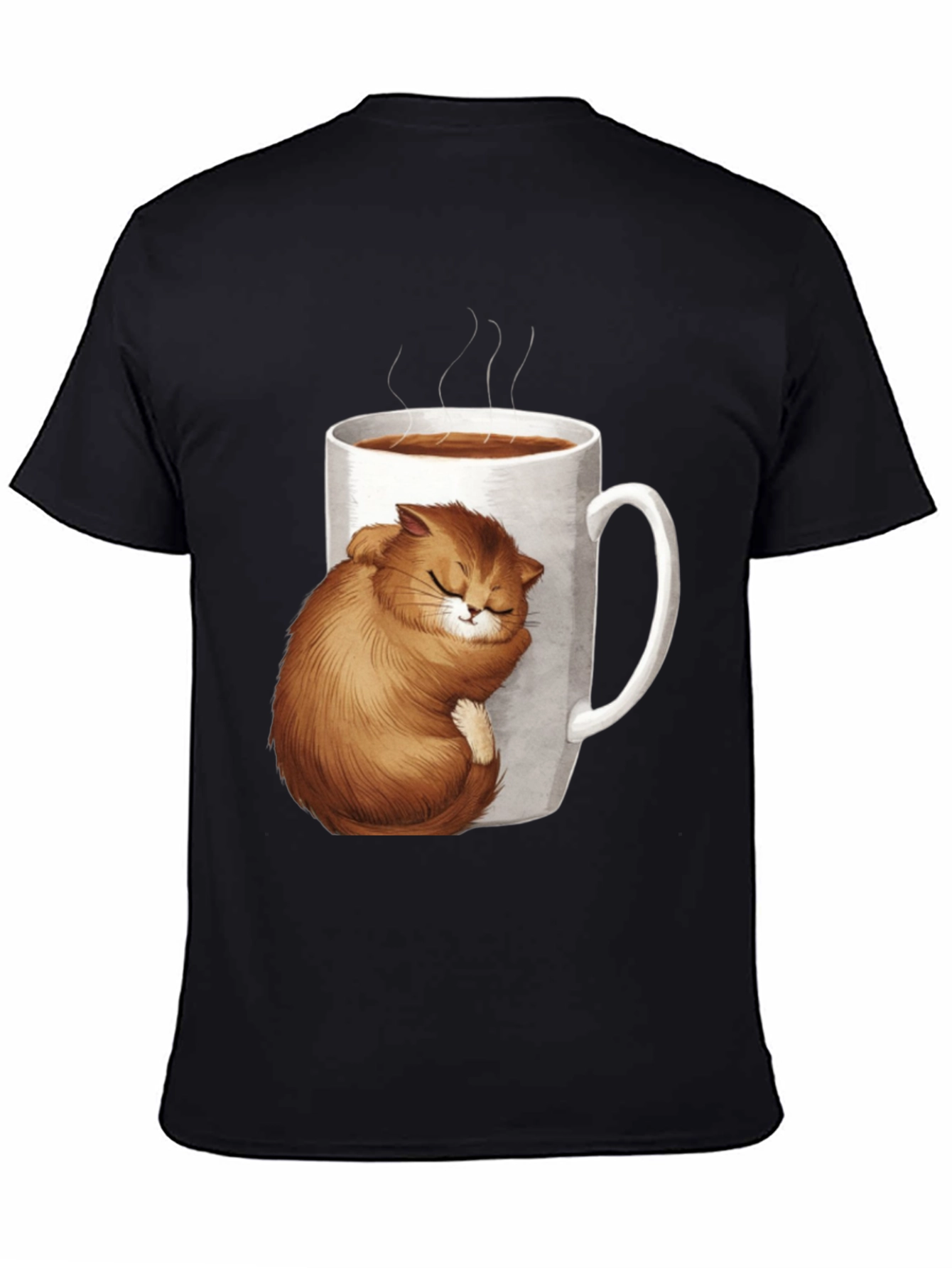 Cute Cat in Coffee Cup Black T-Shirt
