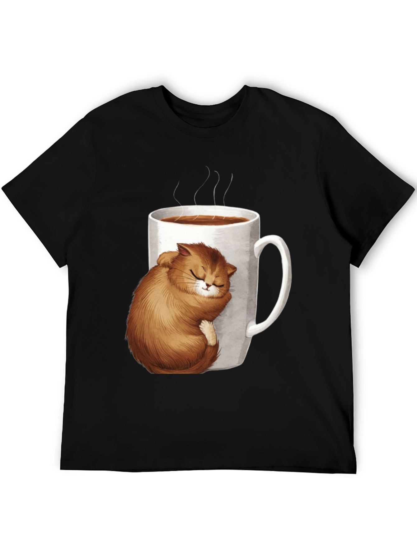 Cute Cat in Coffee Cup Black T-Shirt