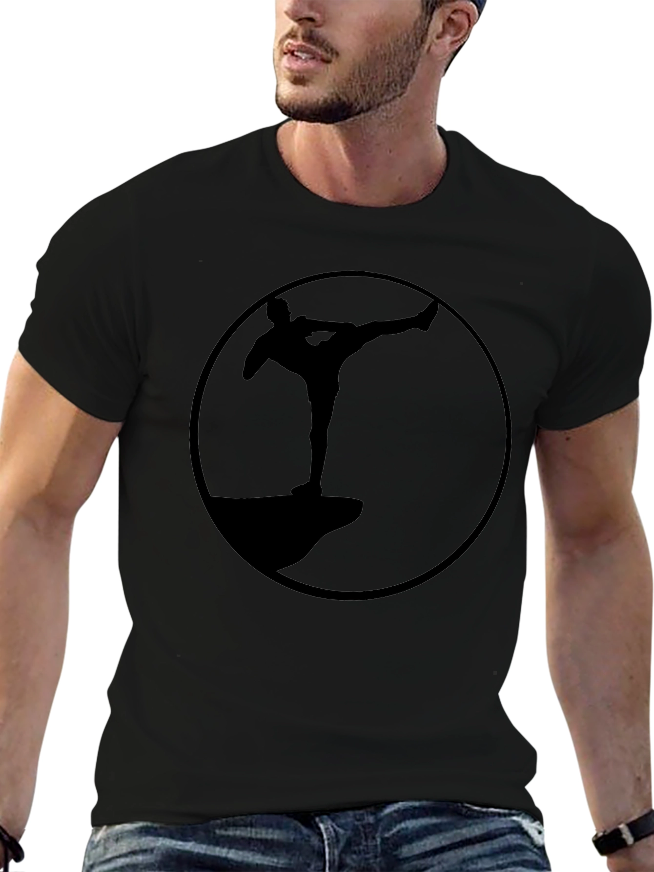 Silhouette Martial Arts Round Graphic Black T-Shirt
