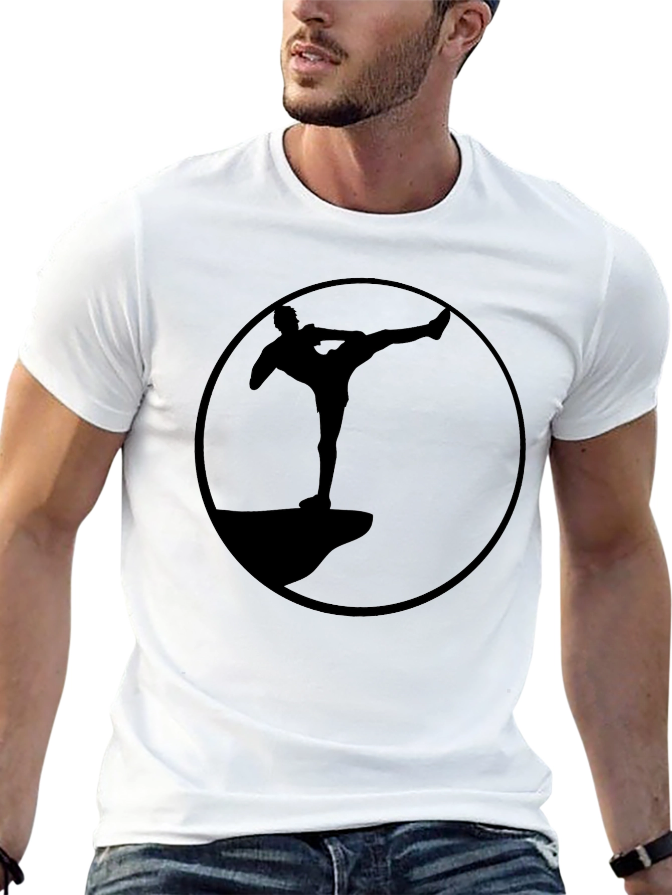 Silhouette Martial Arts Round Graphic Black T-Shirt