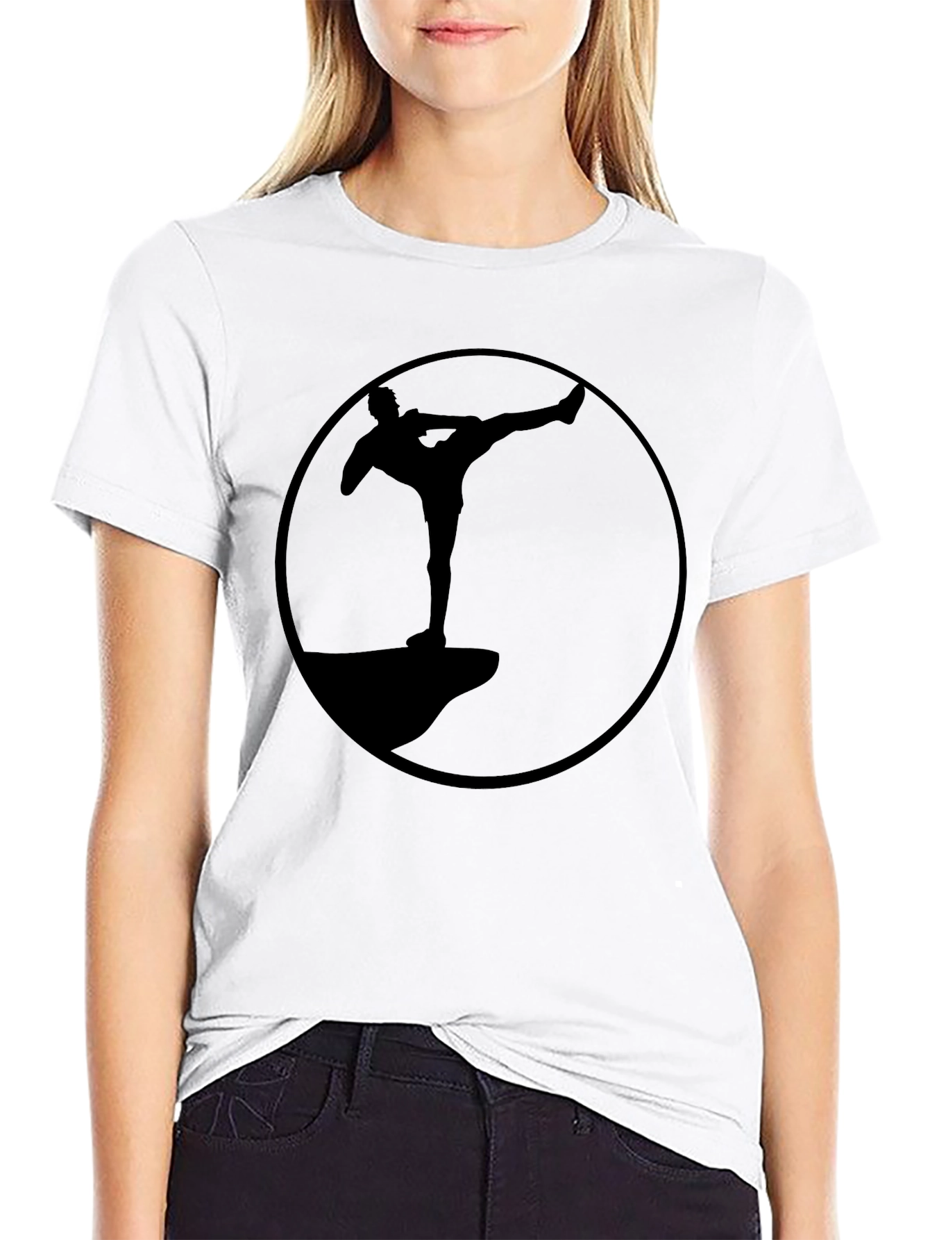 Silhouette Martial Arts Round Graphic Black T-Shirt