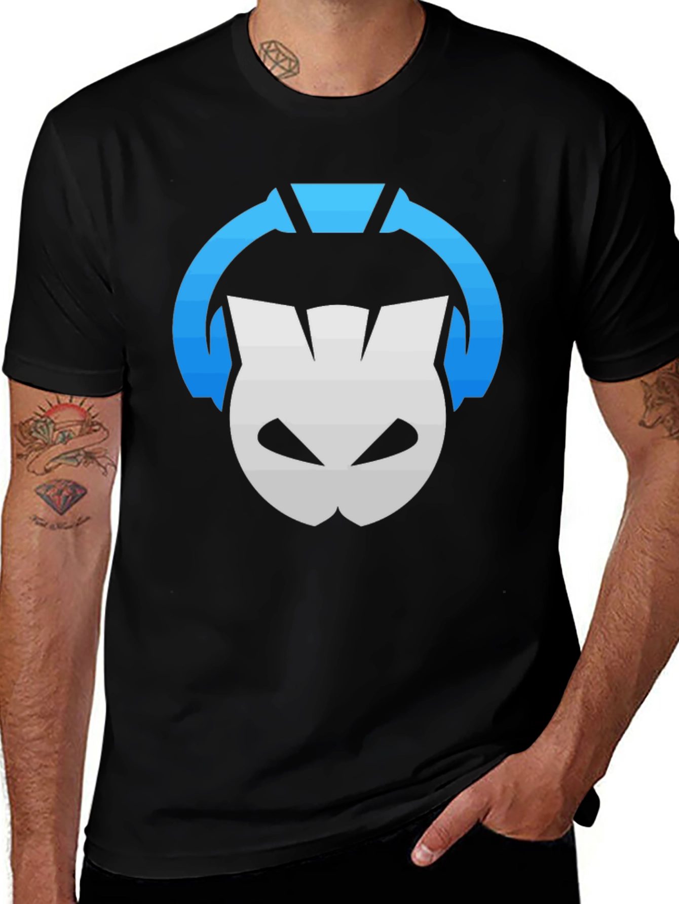 DJ Cat Graphic Tee - Black Cotton T-Shirt