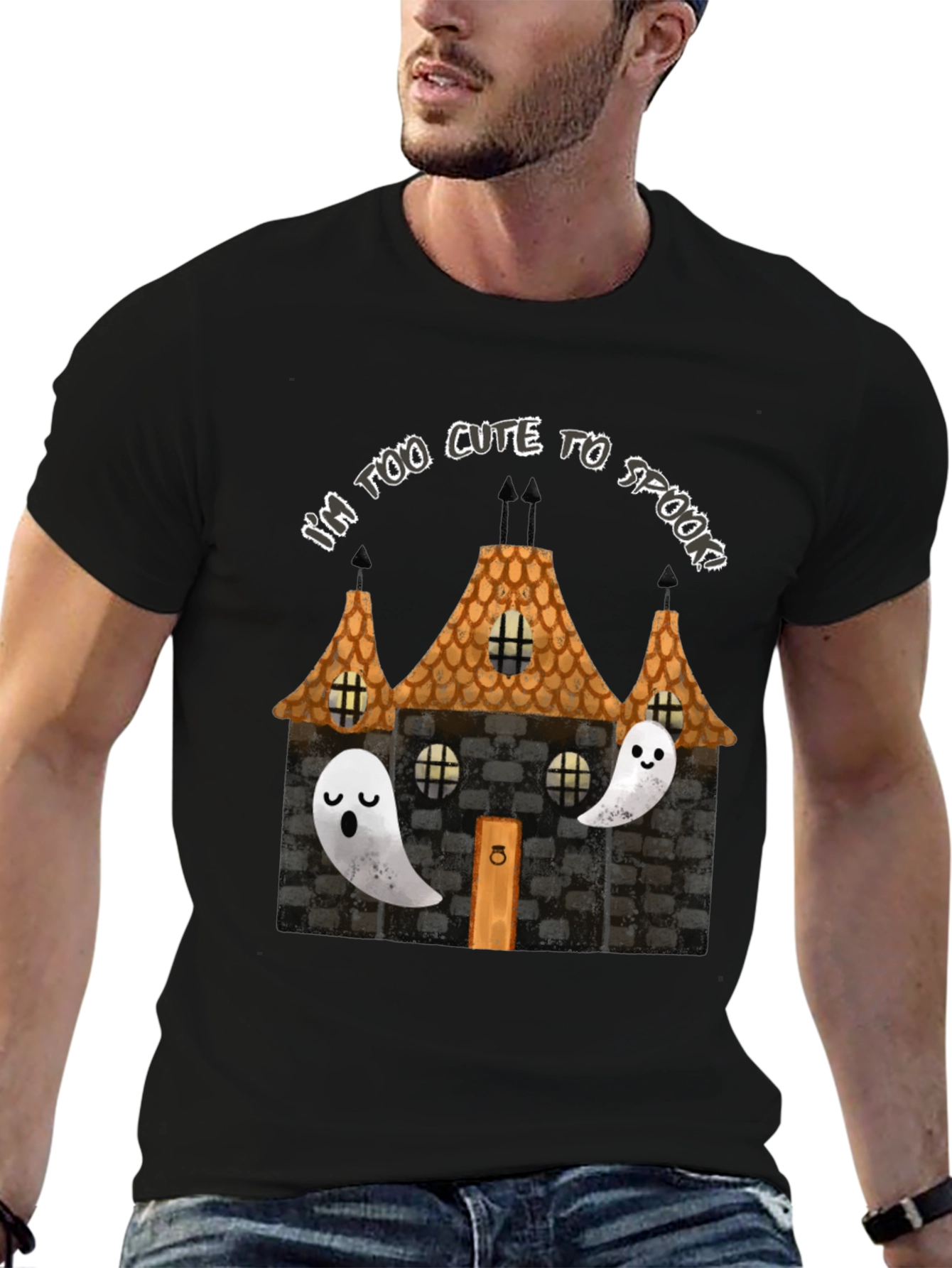 Cute Halloween Ghost House Graphic Tee