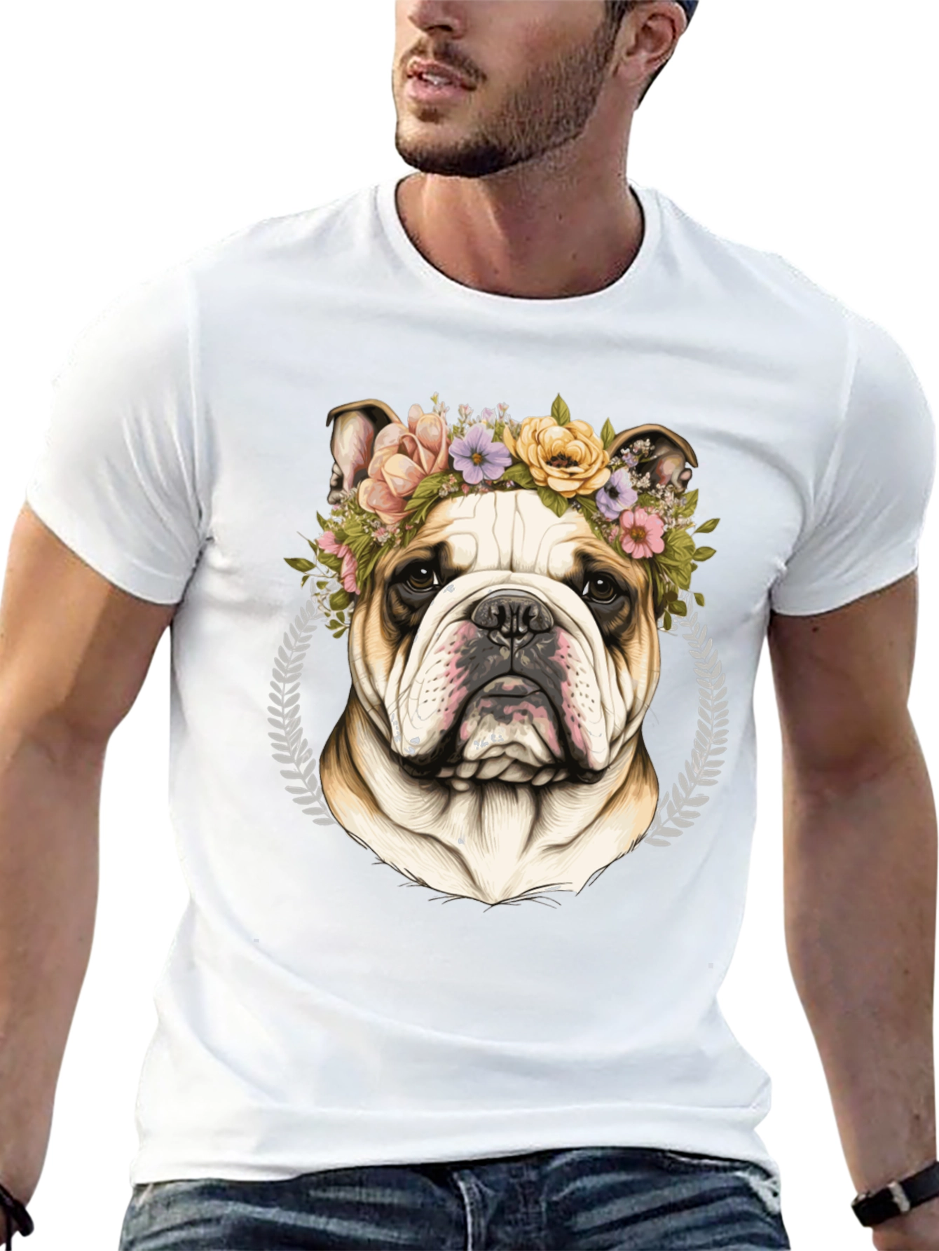 Bulldog Floral Crown Graphic Tee