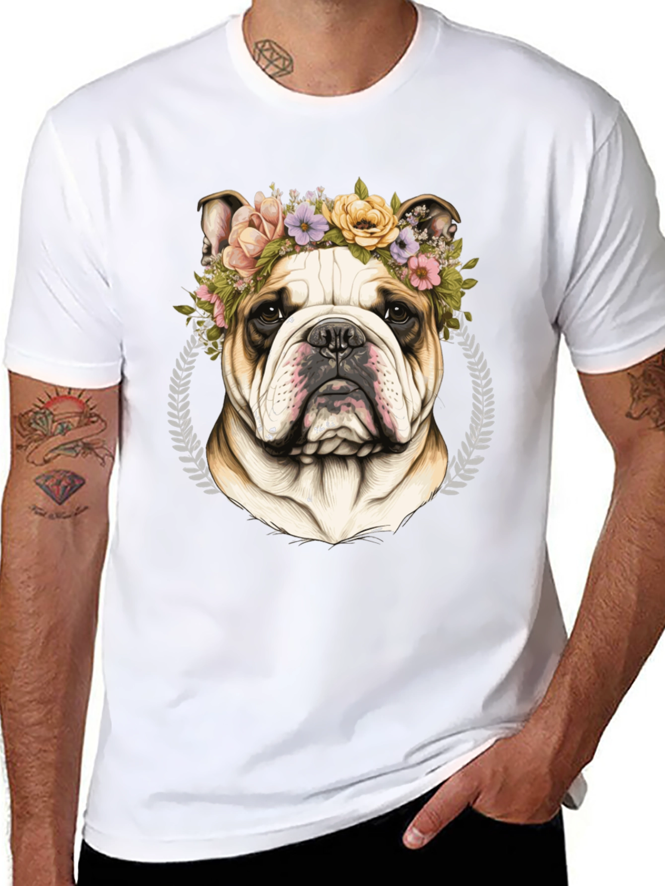 Bulldog Floral Crown Graphic Tee