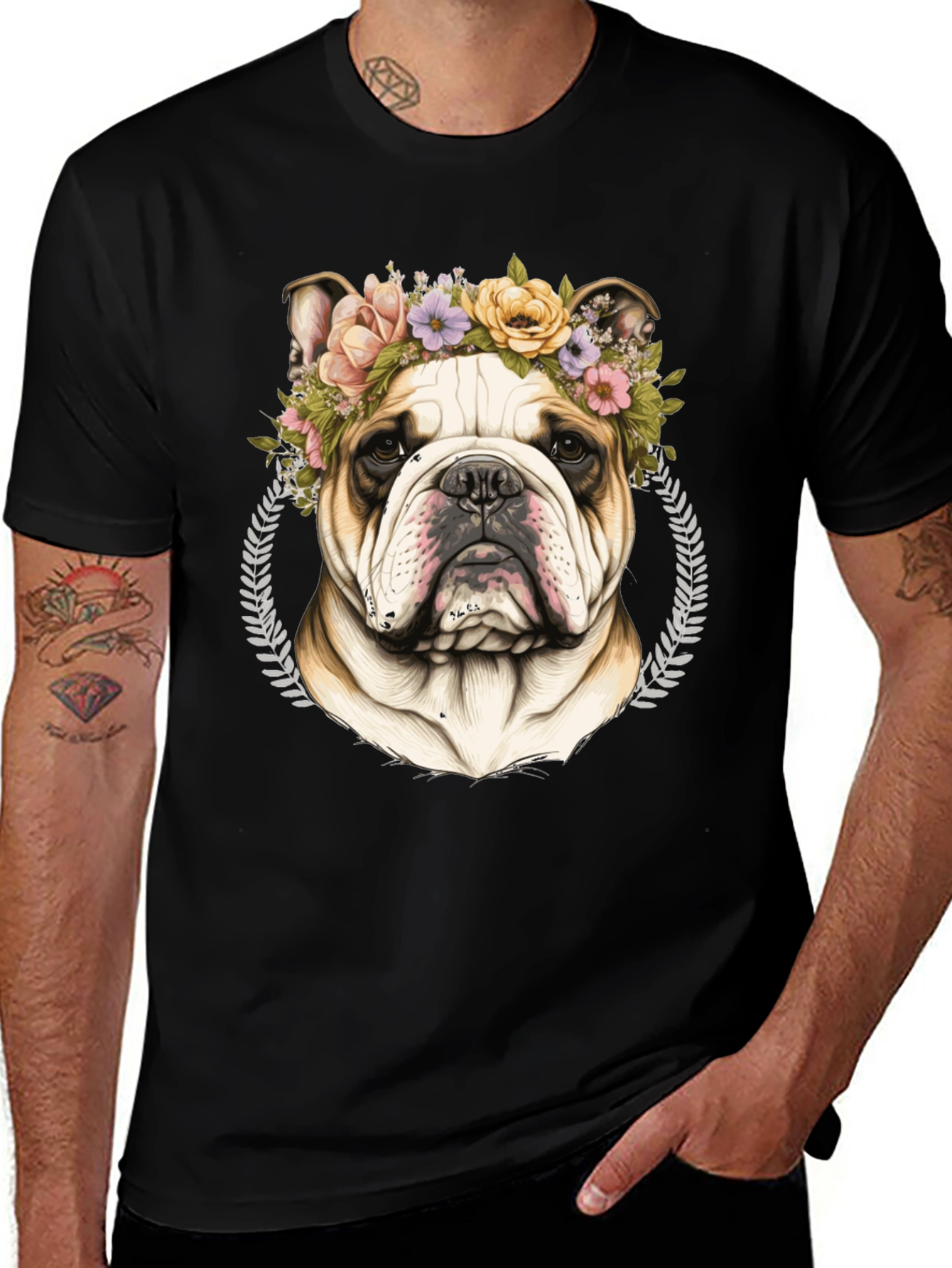 Bulldog Floral Crown Graphic Tee