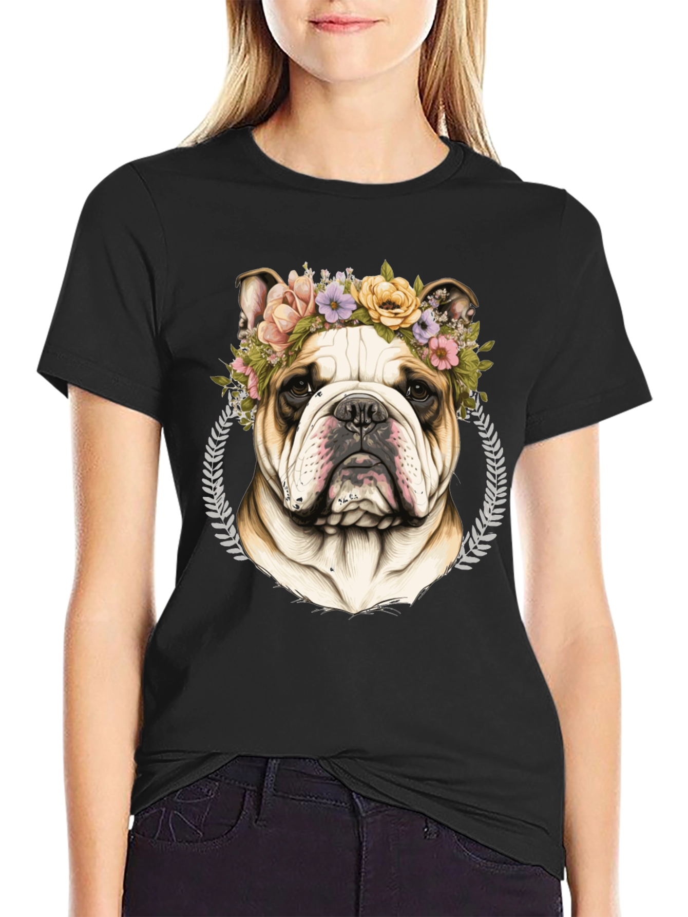 Bulldog Floral Crown Graphic Tee
