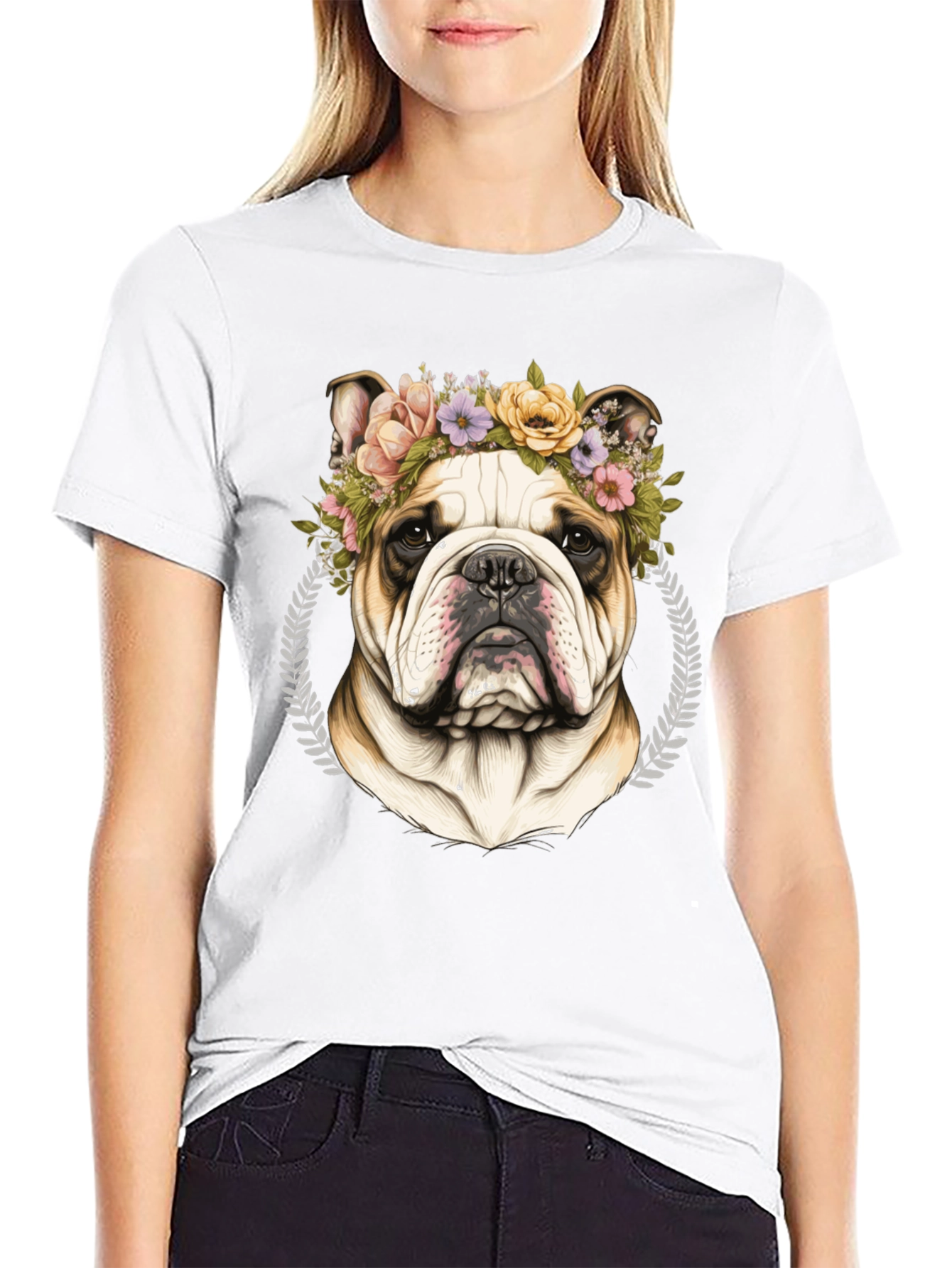 Bulldog Floral Crown Graphic Tee