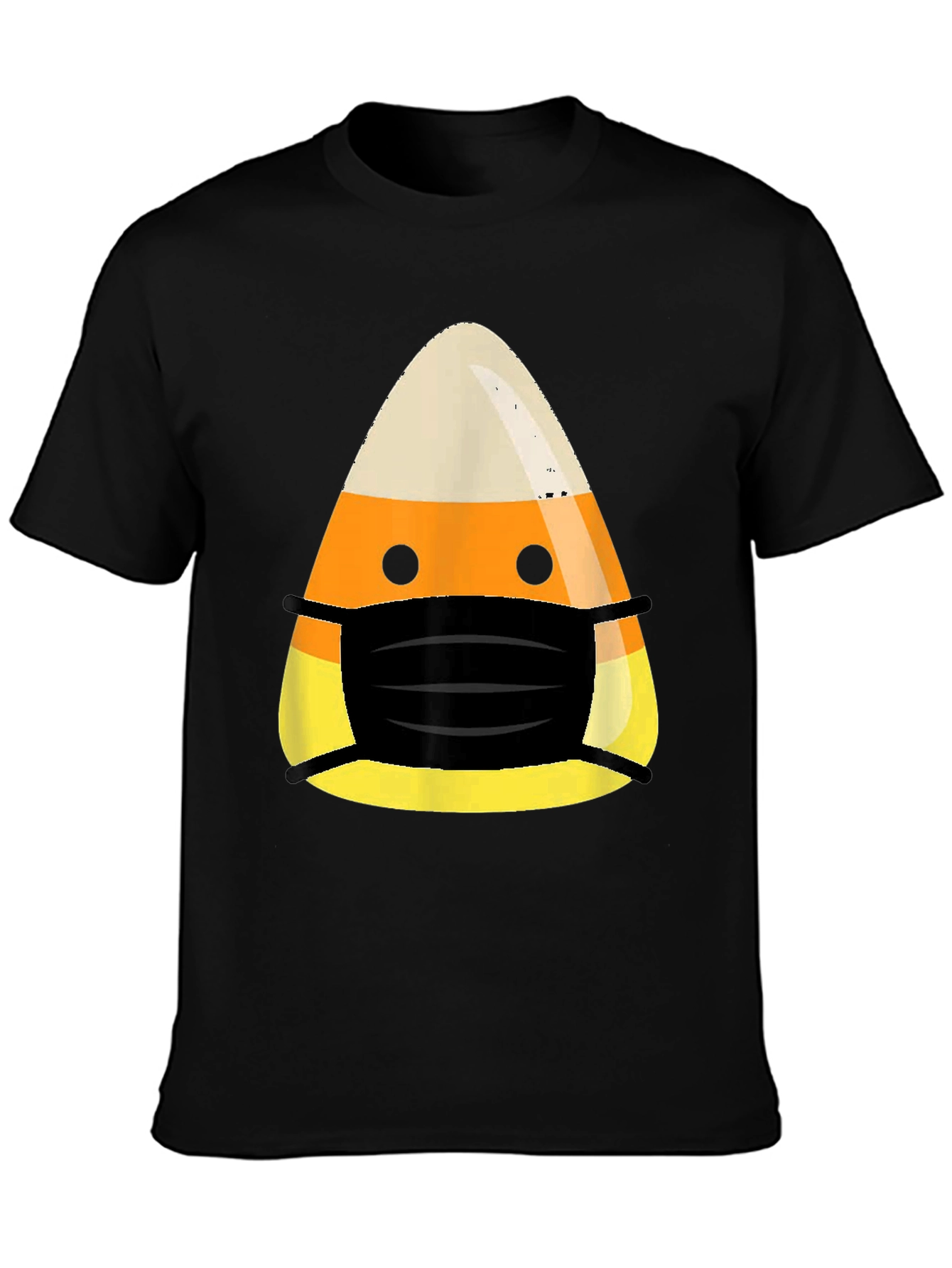 Candy Corn Mask Halloween Black T-Shirt