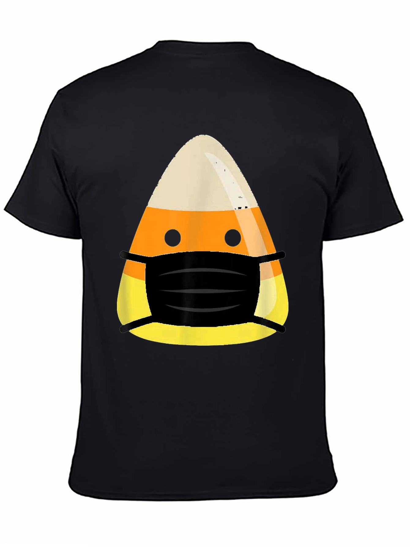 Candy Corn Mask Halloween Black T-Shirt