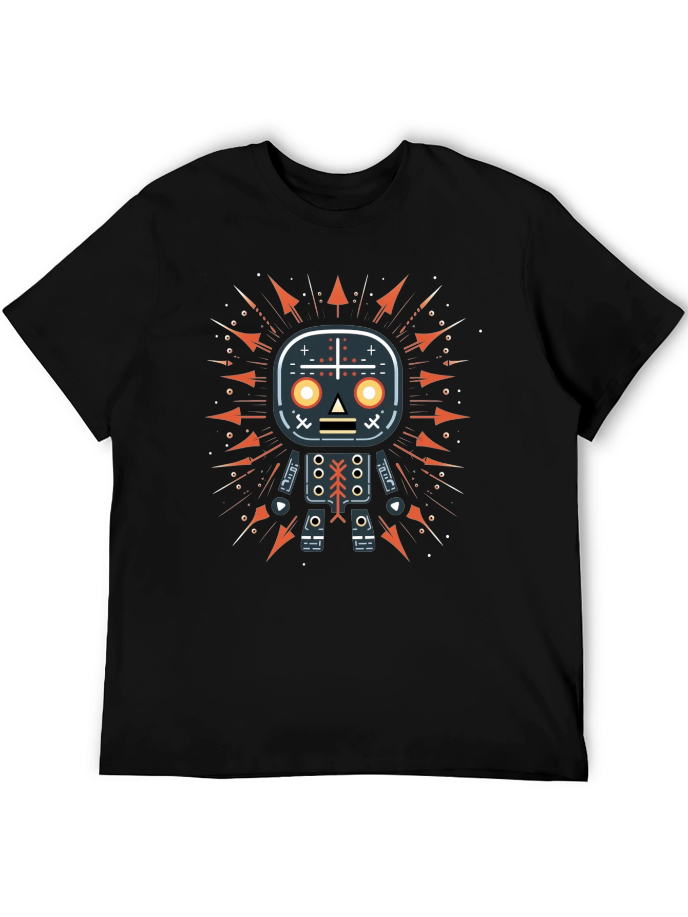 Geometric Robot Graphic Print Black T-Shirt