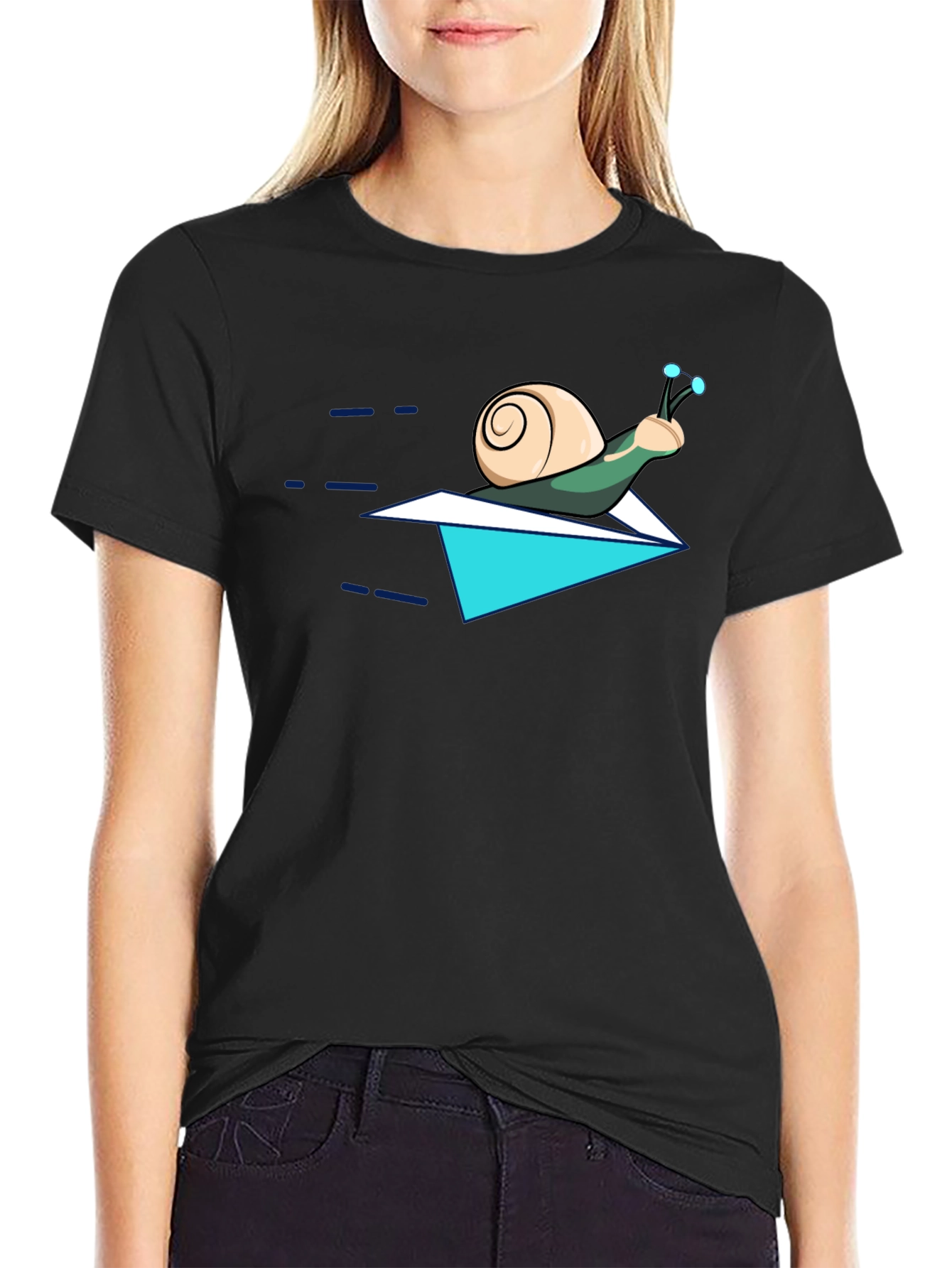 Snail on Paper Airplane T-Shirt - Funny Cartoon Tee