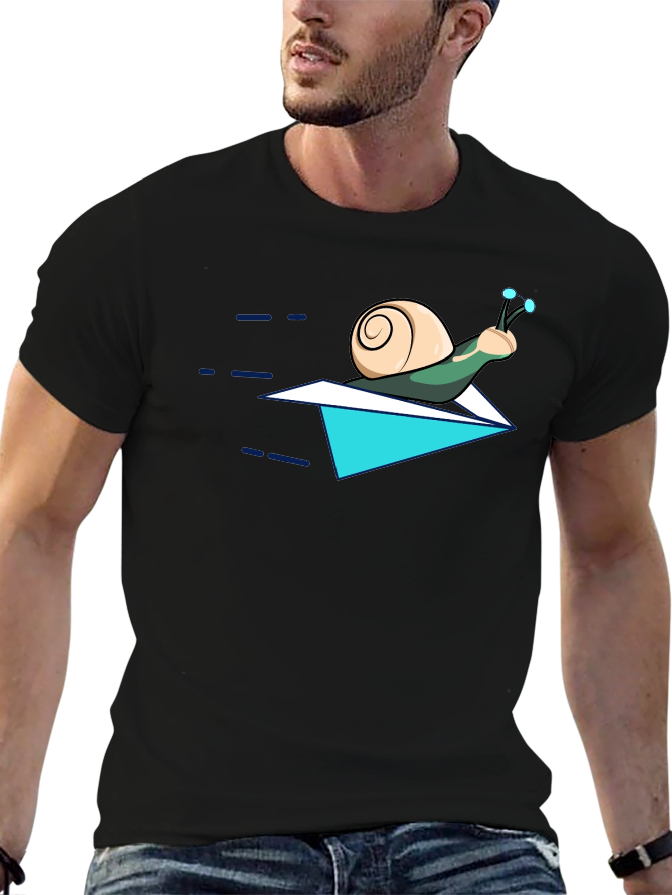 Snail on Paper Airplane T-Shirt - Funny Cartoon Tee