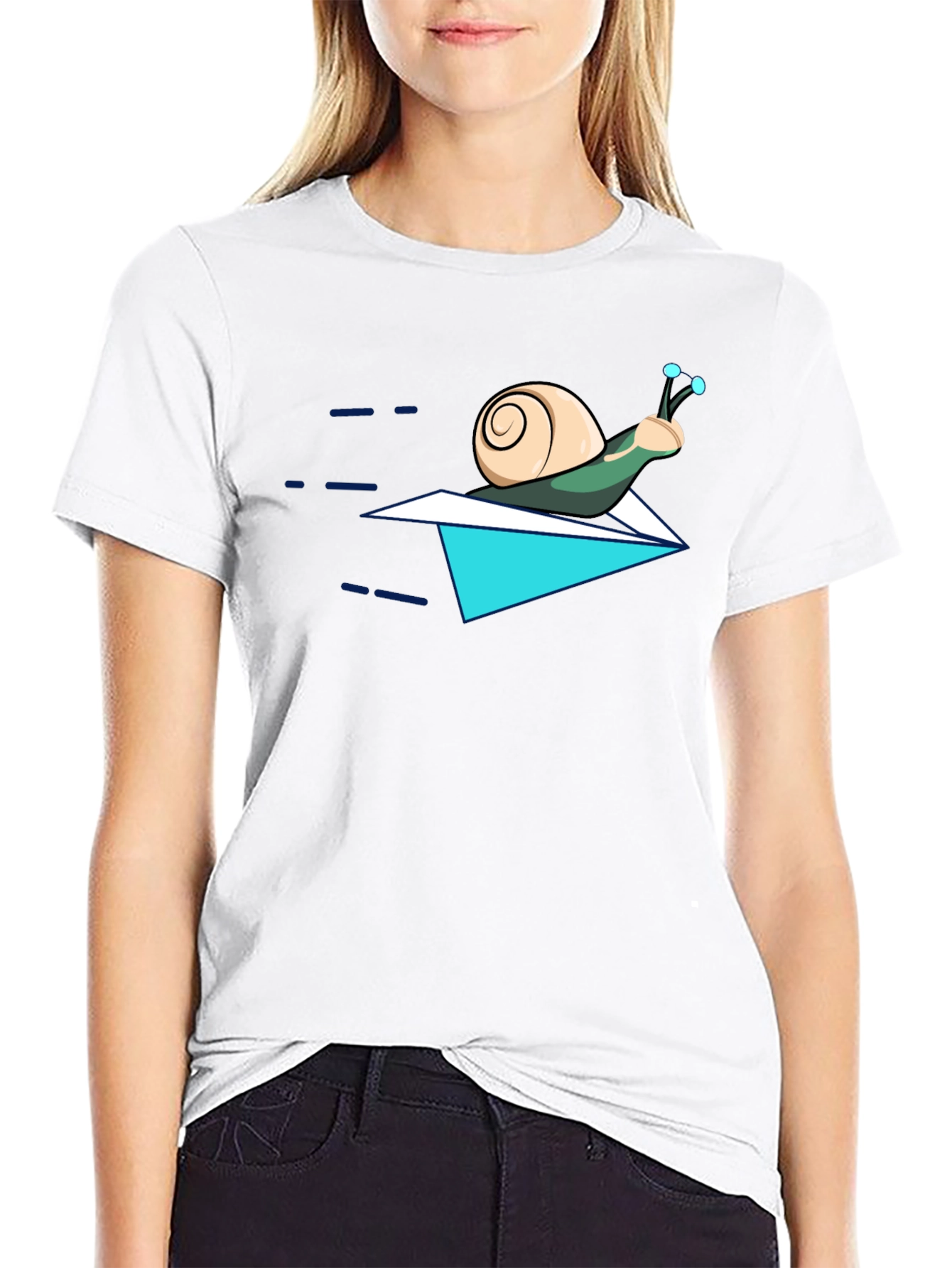 Snail on Paper Airplane T-Shirt - Funny Cartoon Tee