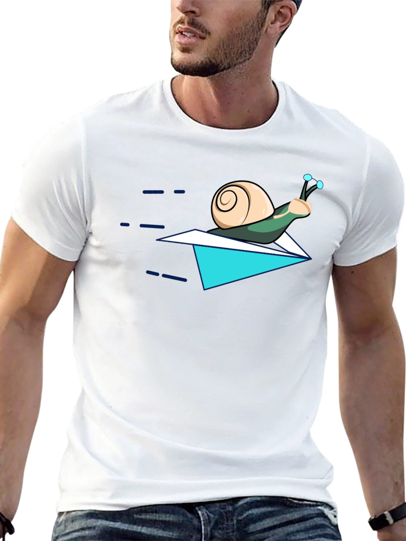 Snail on Paper Airplane T-Shirt - Funny Cartoon Tee