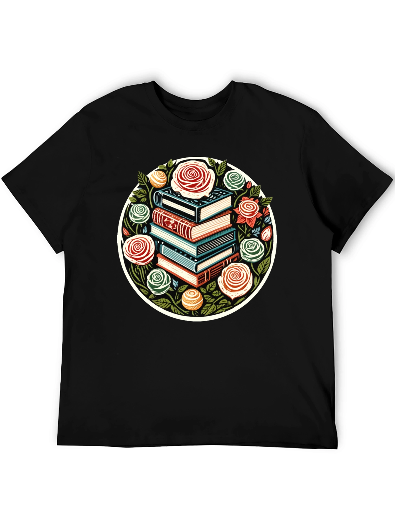 Book Stack & Roses Graphic Tee