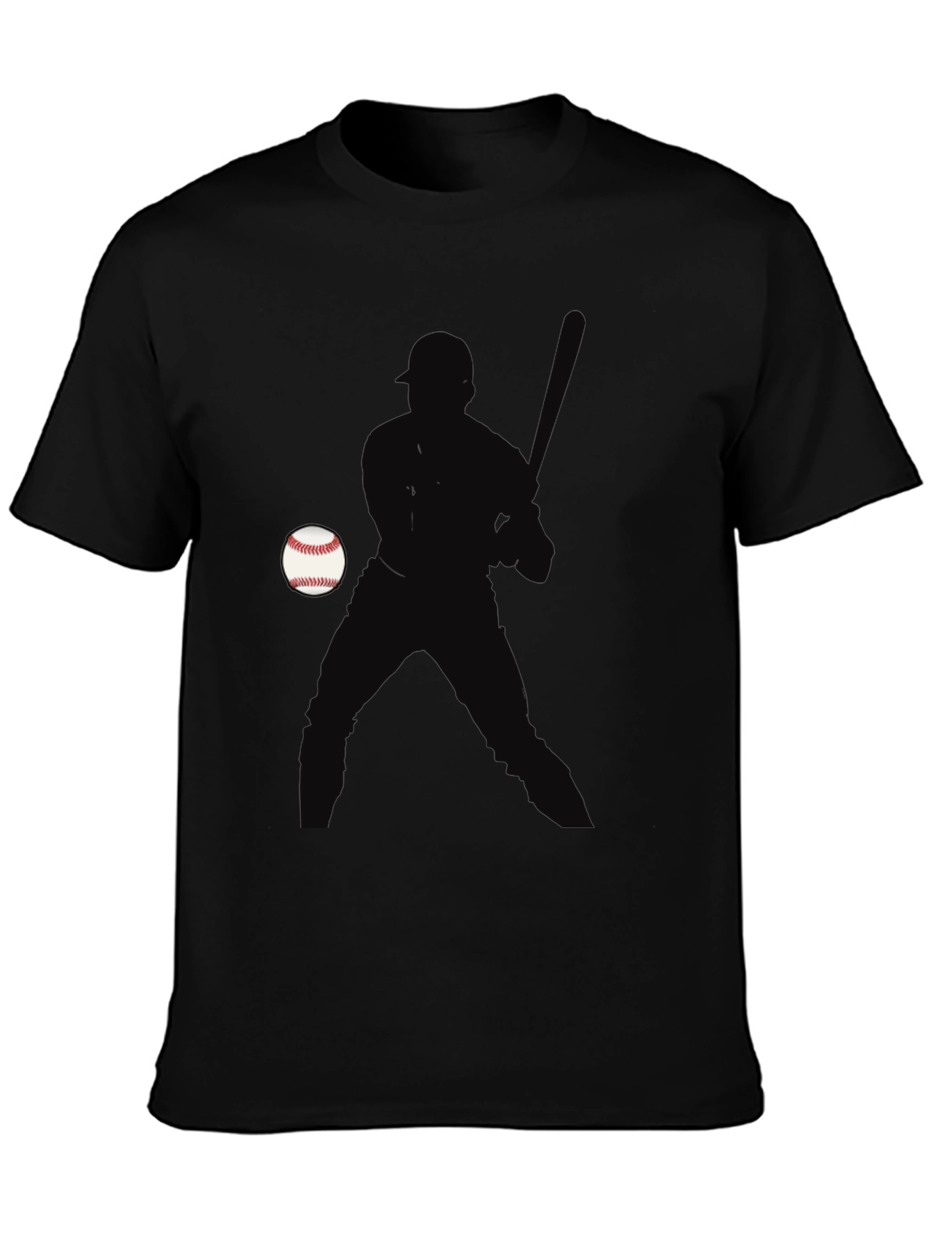 Baseball Player Silhouette T-Shirt - Black Cotton Tee