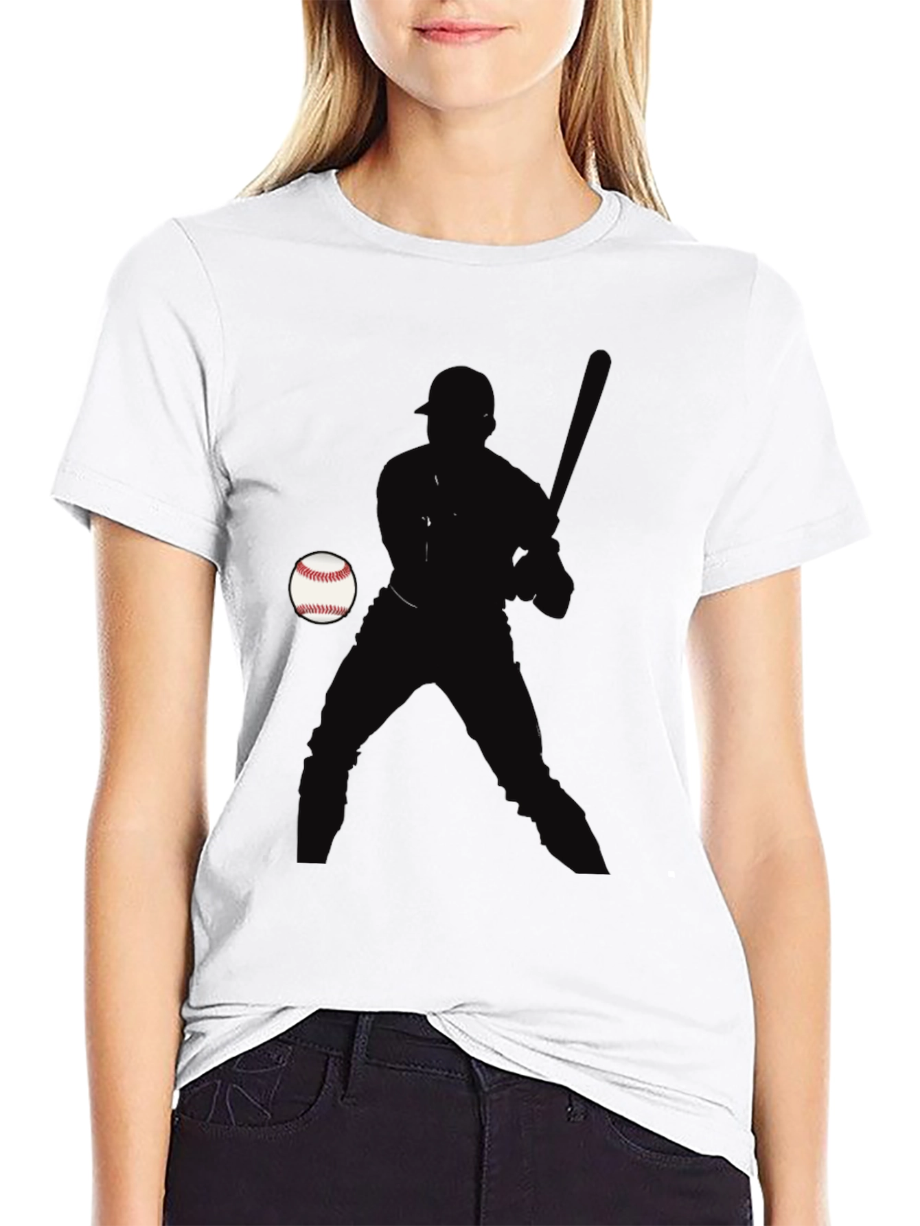 Baseball Player Silhouette T-Shirt - Black Cotton Tee